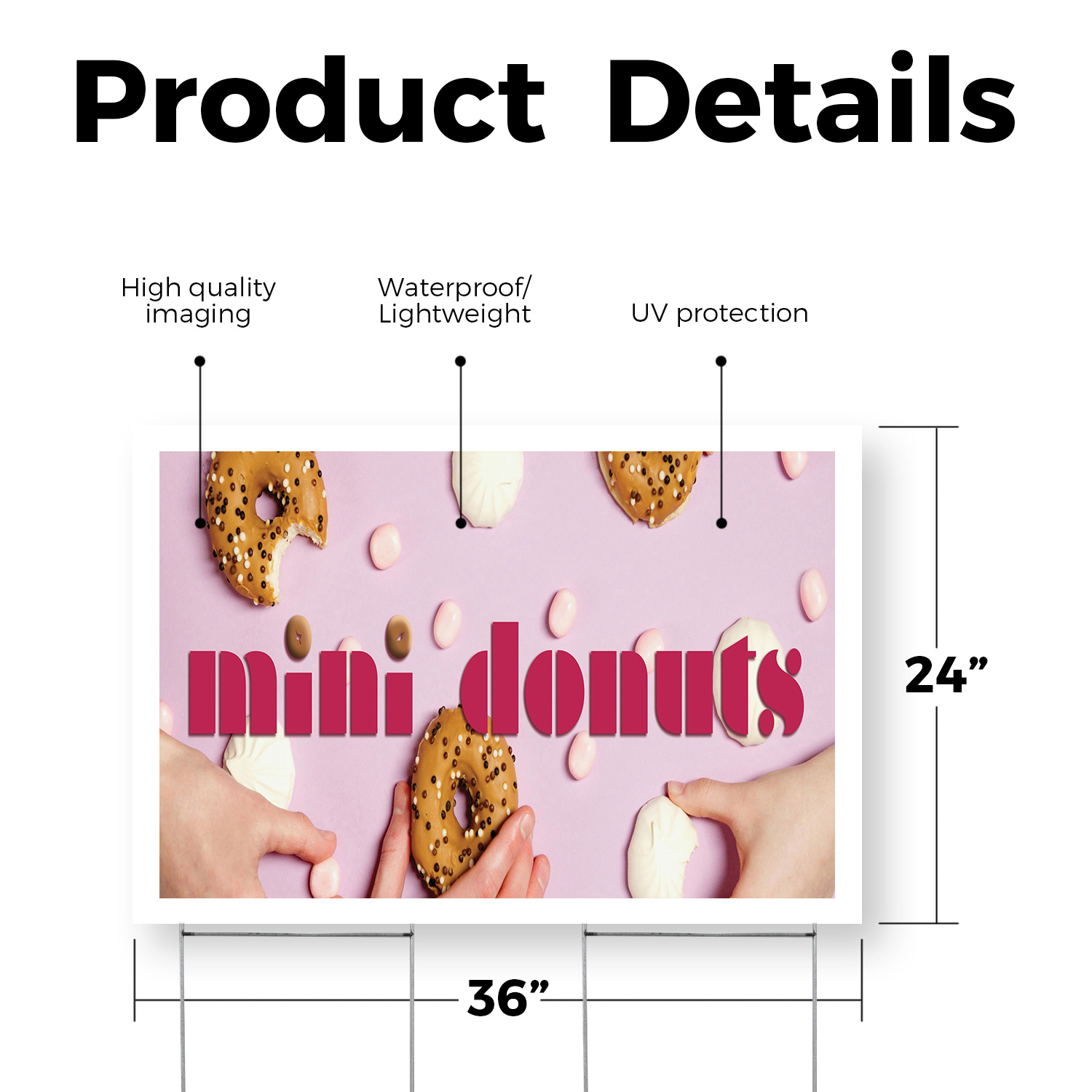 Mini Donuts Yard Sign Freshly Made Treats, Carnival Favorites, Food Stalls - Picture 30 of 36