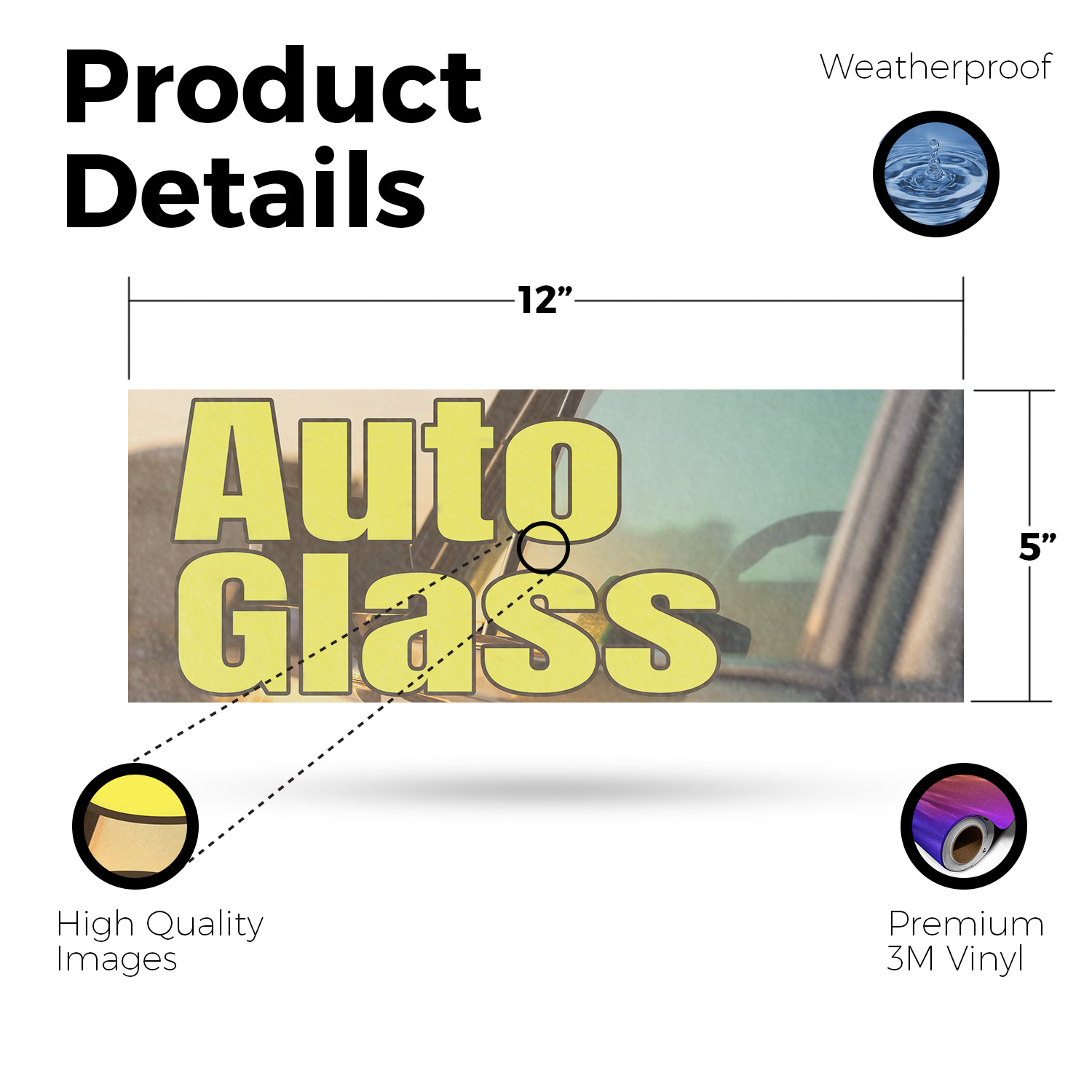 Auto Glass Vinyl Decal Windshield Repair Replacement Services Durable Material