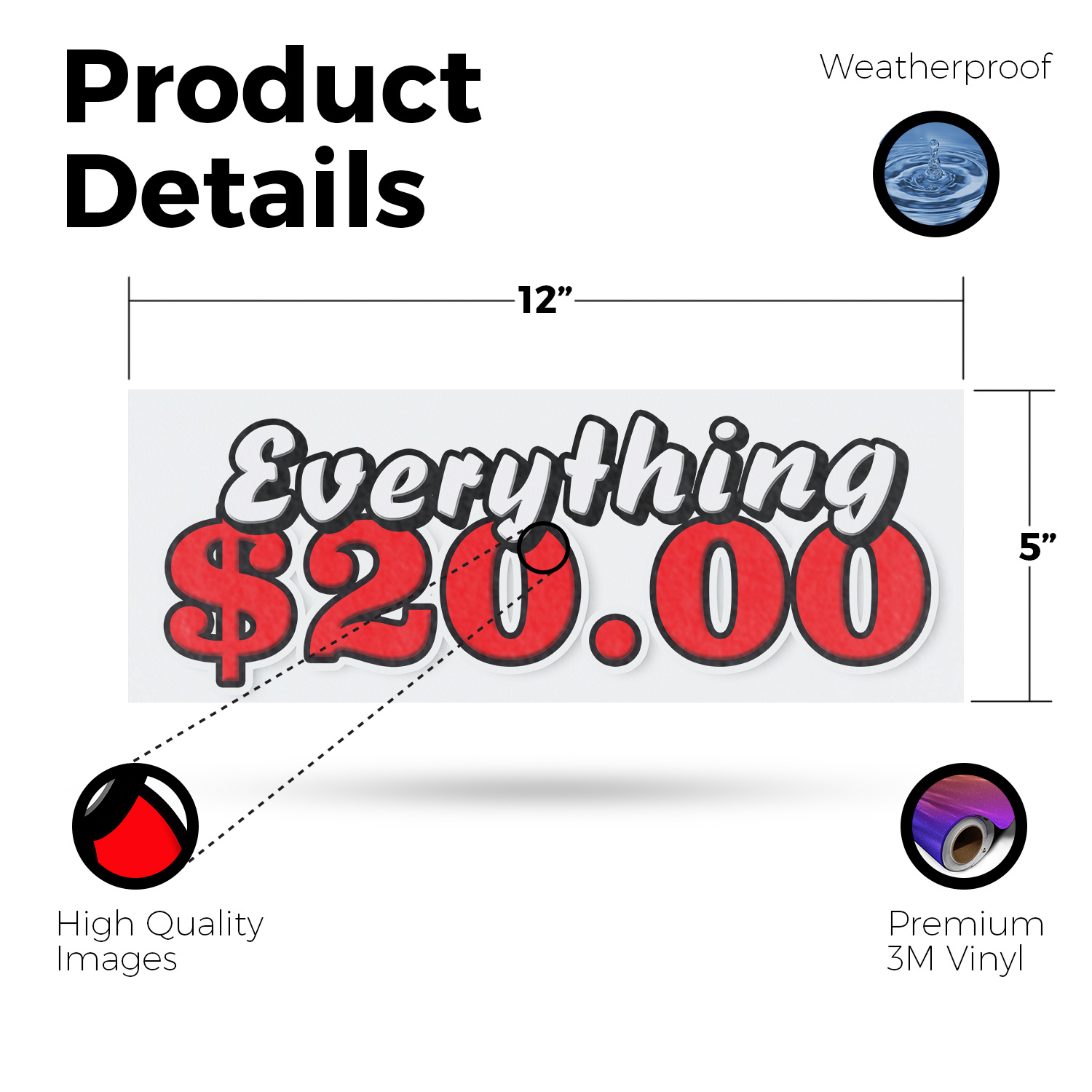 Everything 20 Dollars Vinyl Decal Retail Promotions Affordable Pricing