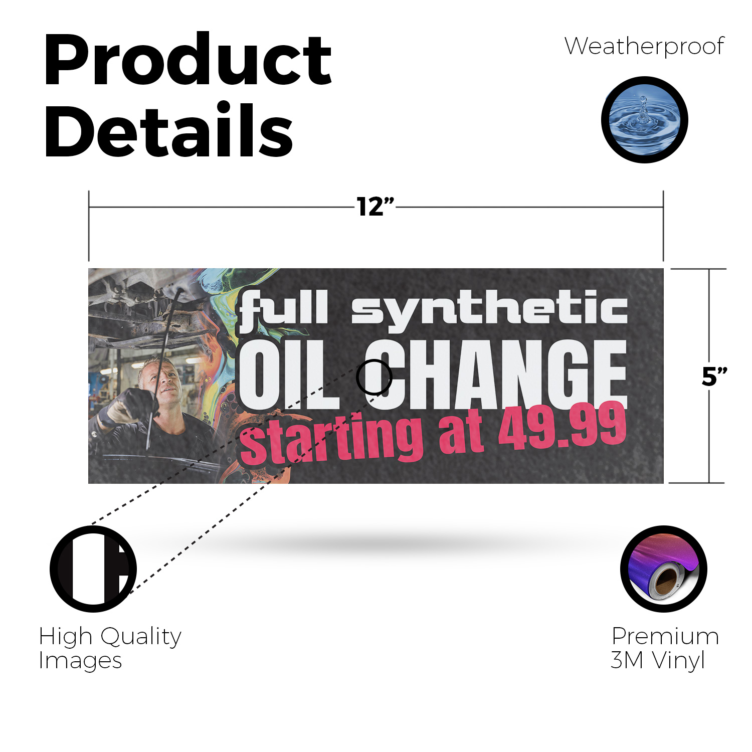 Full Synthetic Oil Change Vinyl Decal Professional Auto Service Reliable