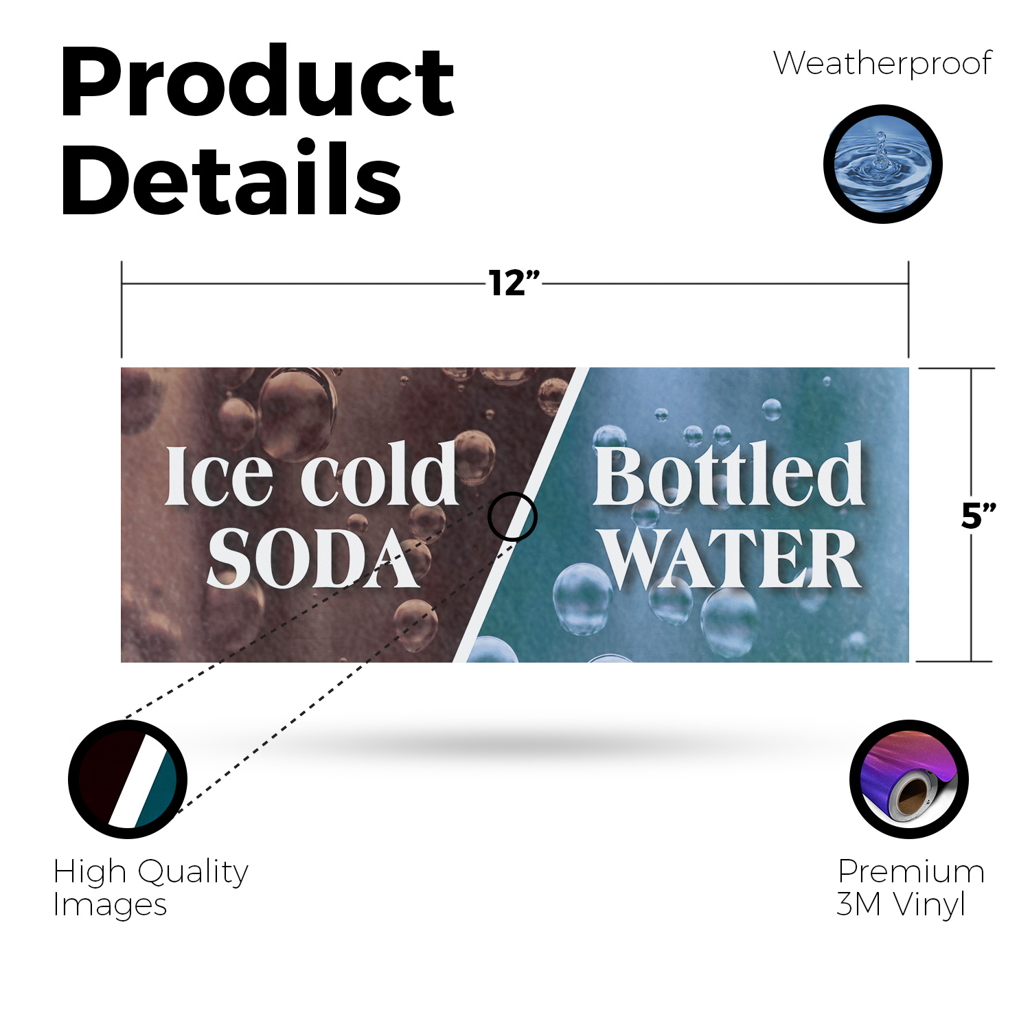Ice Cold Soda & Bottled Vinyl Decal Refreshing Drinks Food Stalls Event
