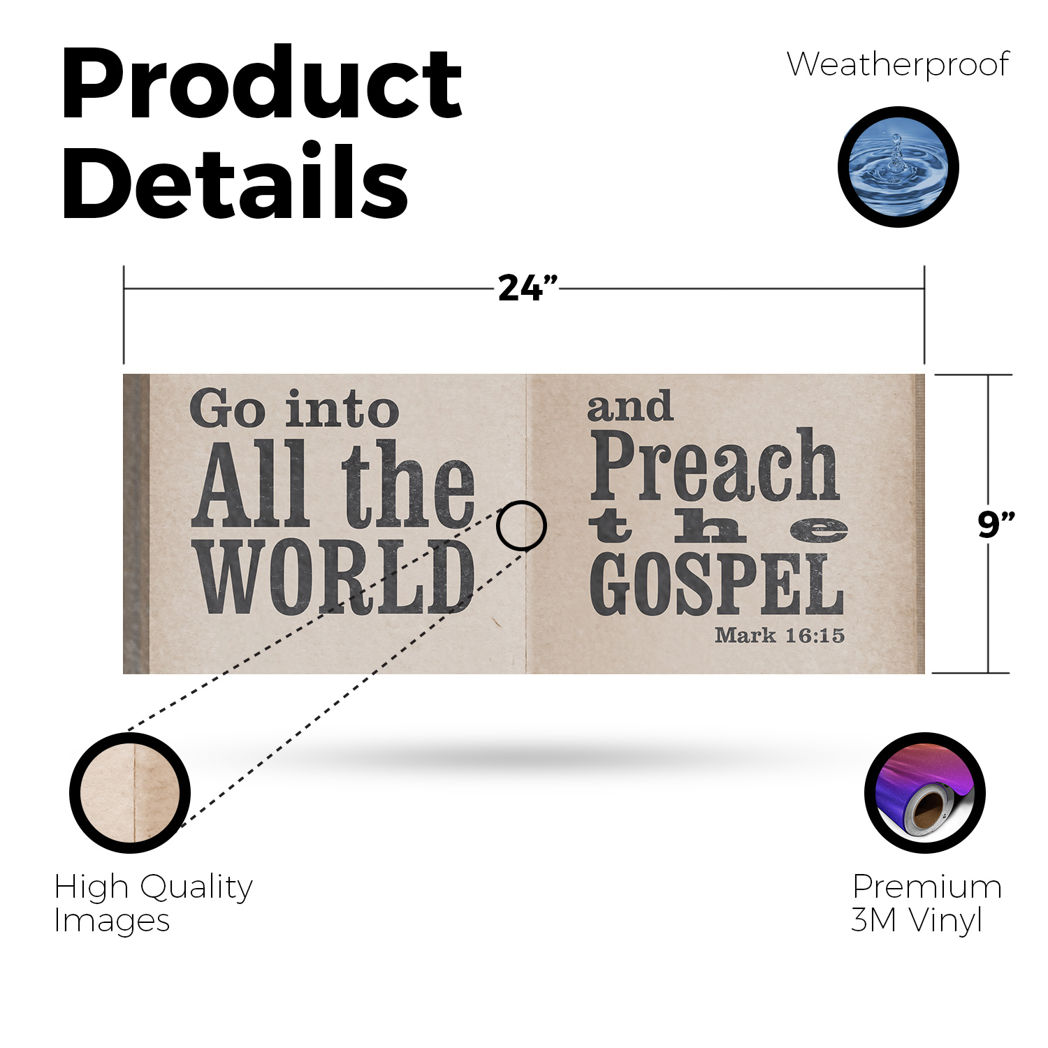 Go Into All The World Vinyl Decal Inspirational Message Faith-Based Design