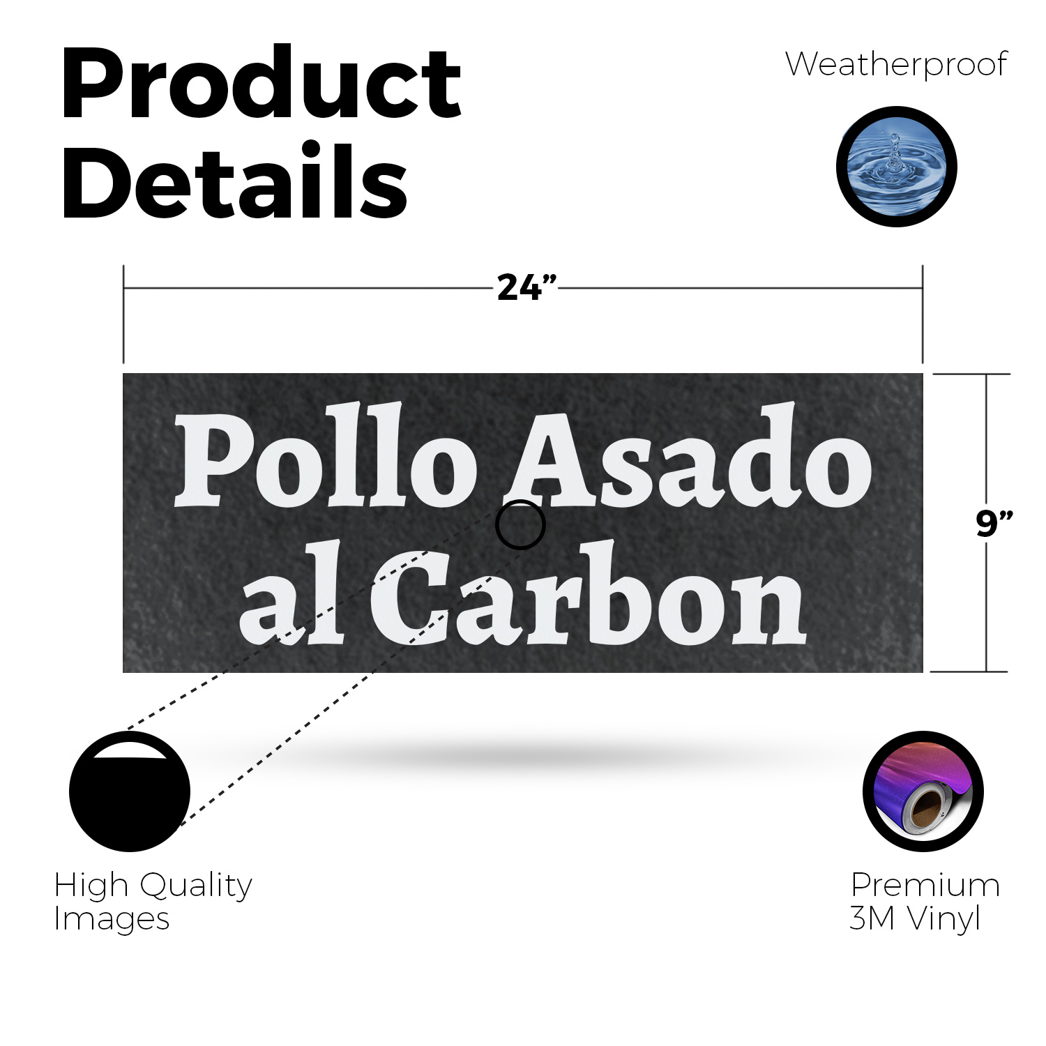 Pollo Asado al Carbon Vinyl Decal Authentic Mexican Cuisine Freshly Grilled