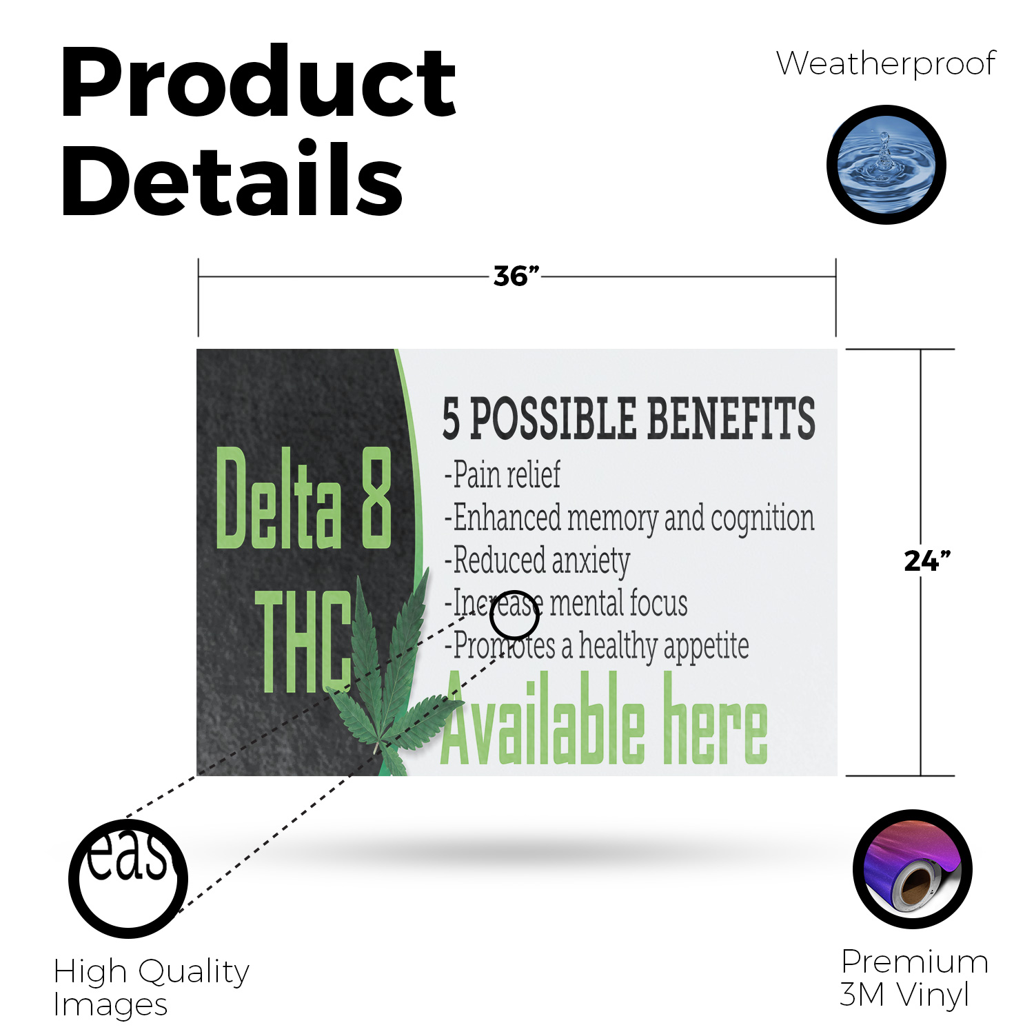 Delta 8 THC Available Here Vinyl Decal Herbal Wellness CBD Shops Customer - Picture 50 of 99