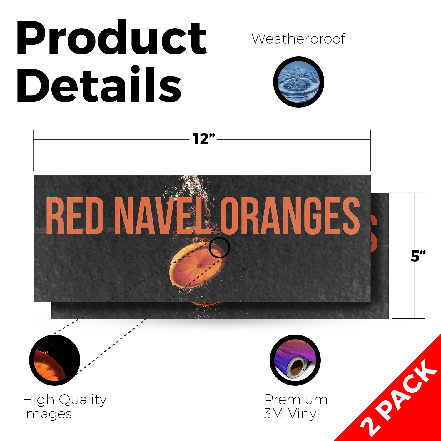 Red Navel Oranges Vinyl Decal Fresh Citrus Fruits Local Produce Seasonal - Picture 26 of 99