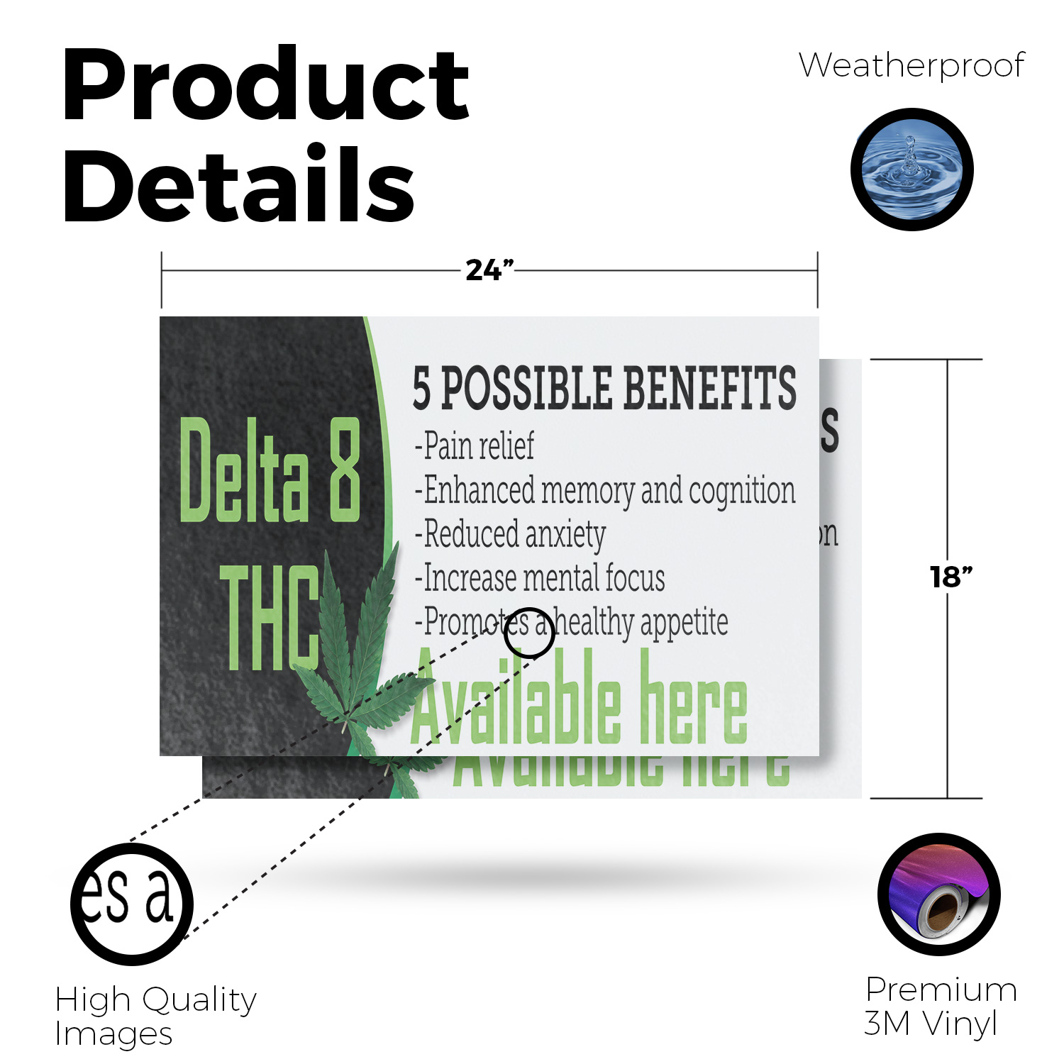Delta 8 THC Available Here Vinyl Decal Herbal Wellness CBD Shops Customer - Picture 32 of 99