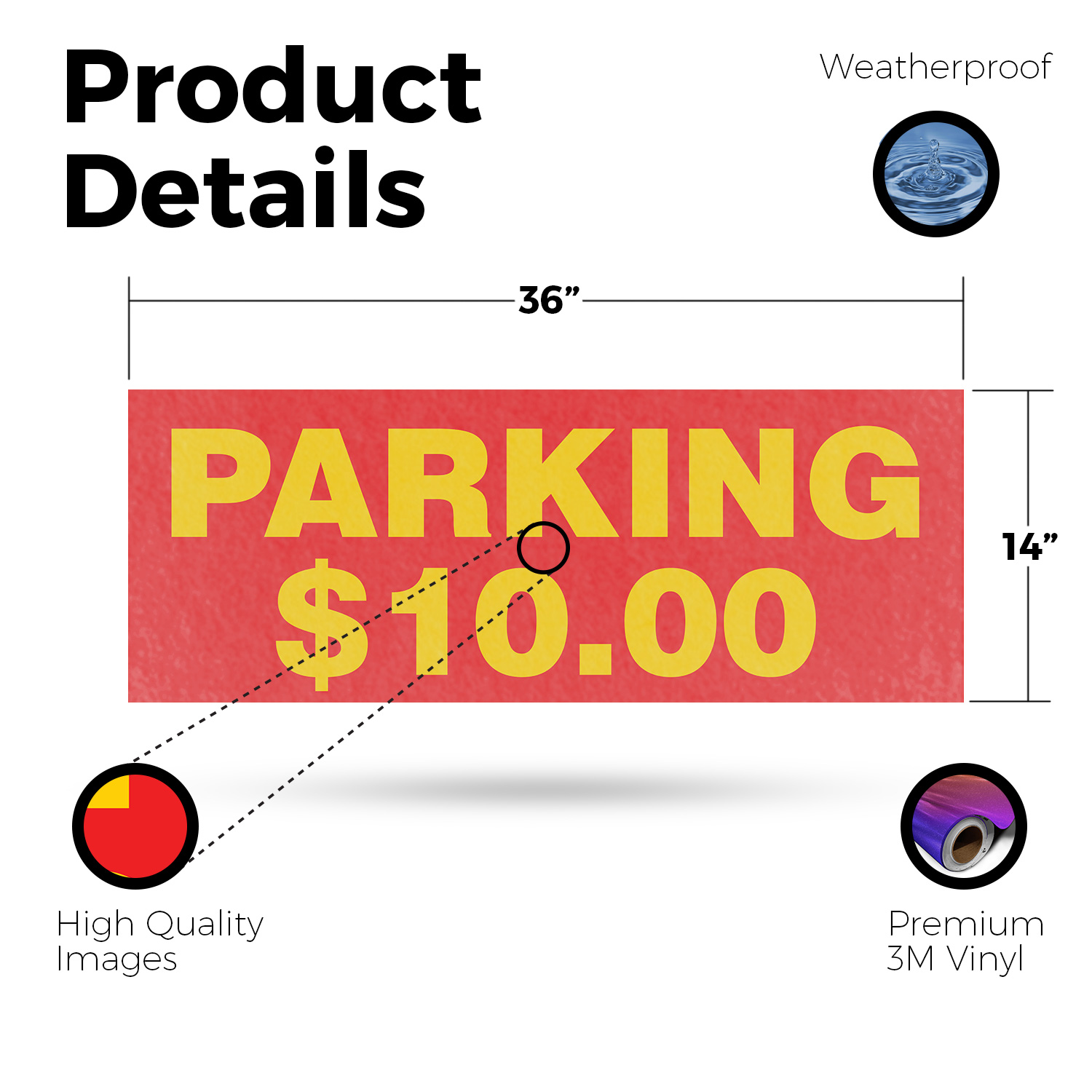 Parking $10 Dollars Vinyl Decal Event Parking Affordable Pricing Clear