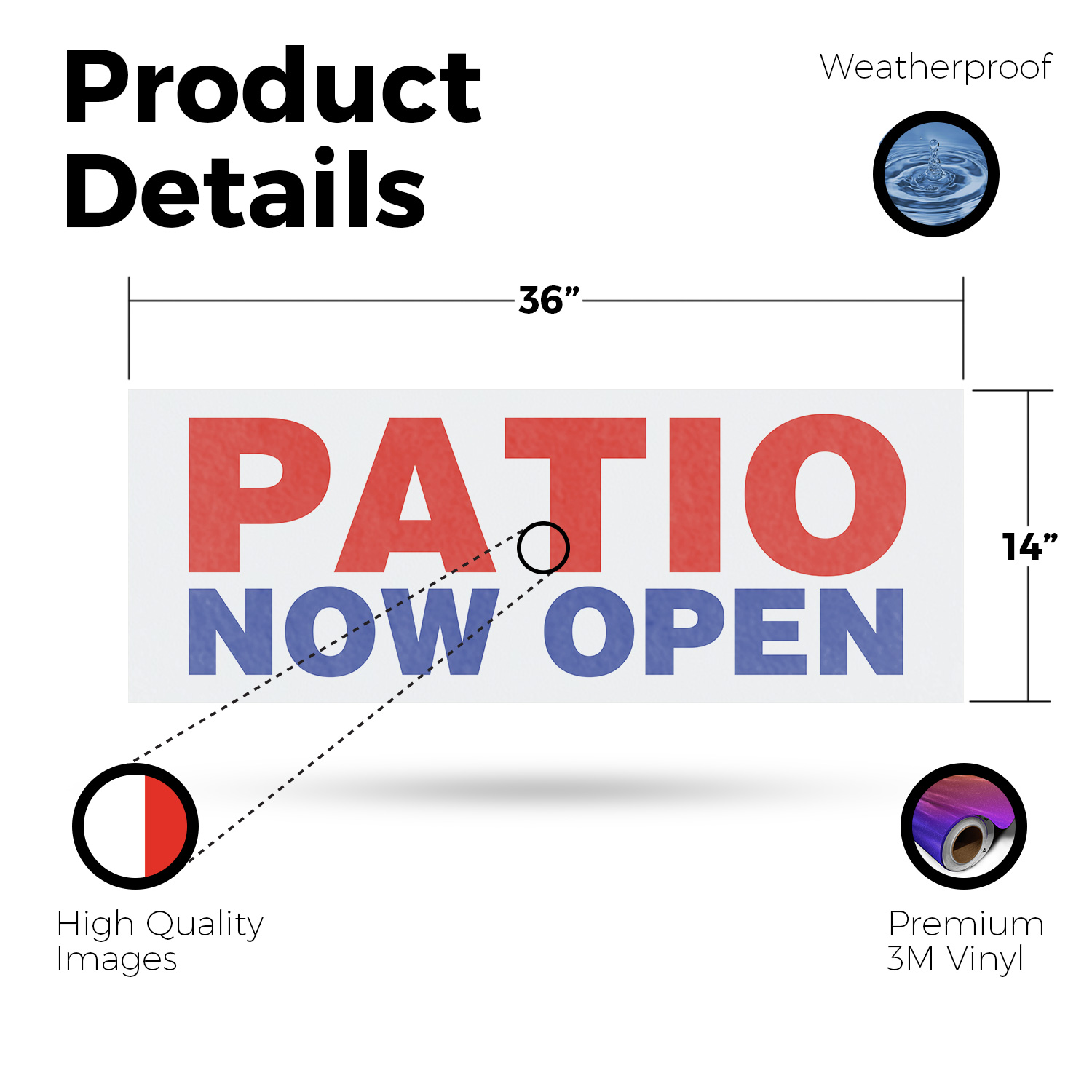 Patio Now Open Vinyl Decal Restaurant Promotions Outdoor Dining Clear