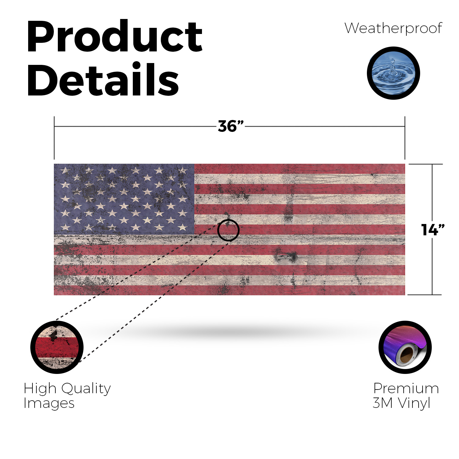 Rusty American Flag Vinyl Decal Patriotic Decor Vintage Design Durable