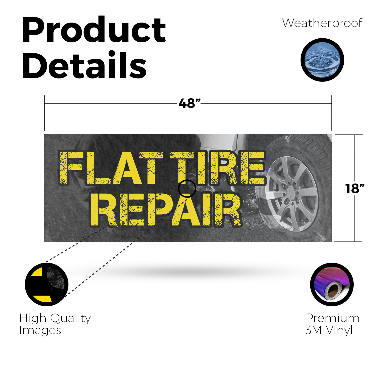 Flat Tire Repair Vinyl Decal Quick Service Professional Mechanics Affordable