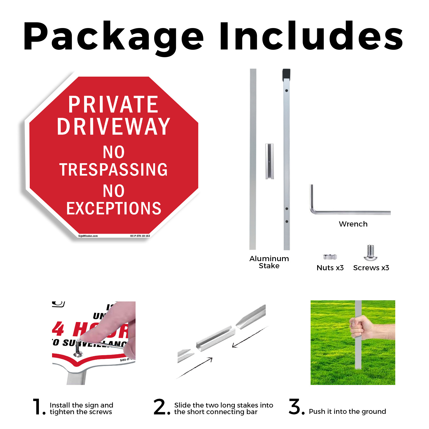 Private Driveway No Trespassing N Octagon Sign With Stake Weather Resistant - Picture 14 of 14