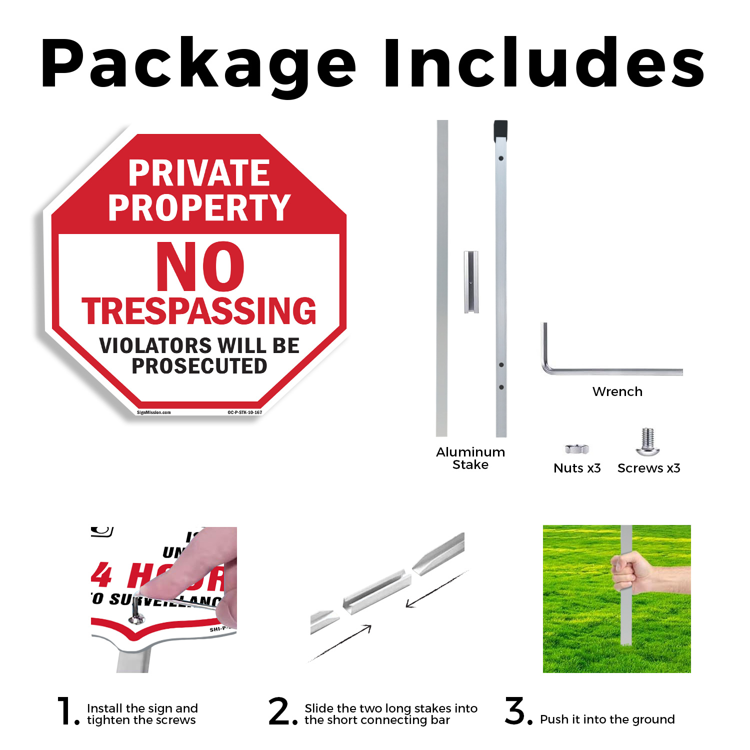 Private Property No Trespassing V Octagon Sign With Stake Weather Resistant - Picture 14 of 14