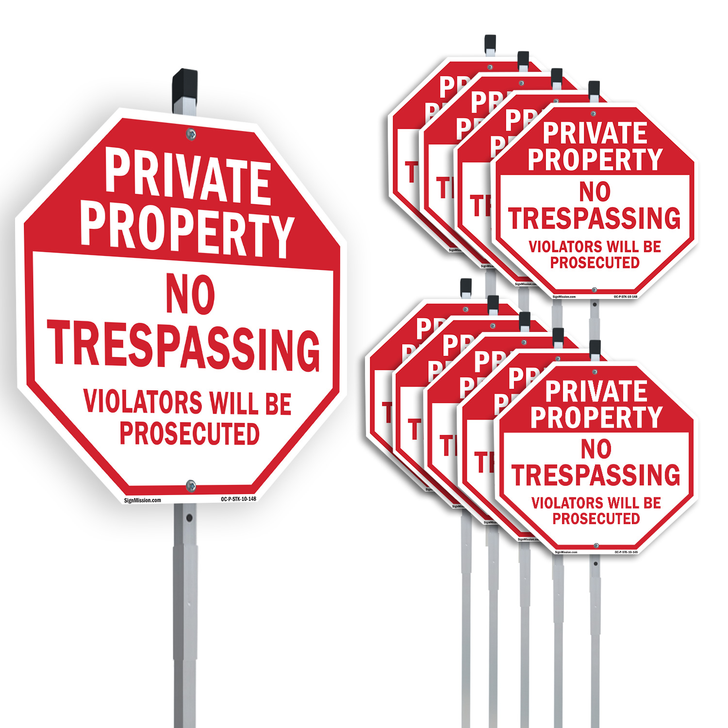 Private Property No Trespassing V Octagon Sign With Stake Weather Resistant - Picture 9 of 14
