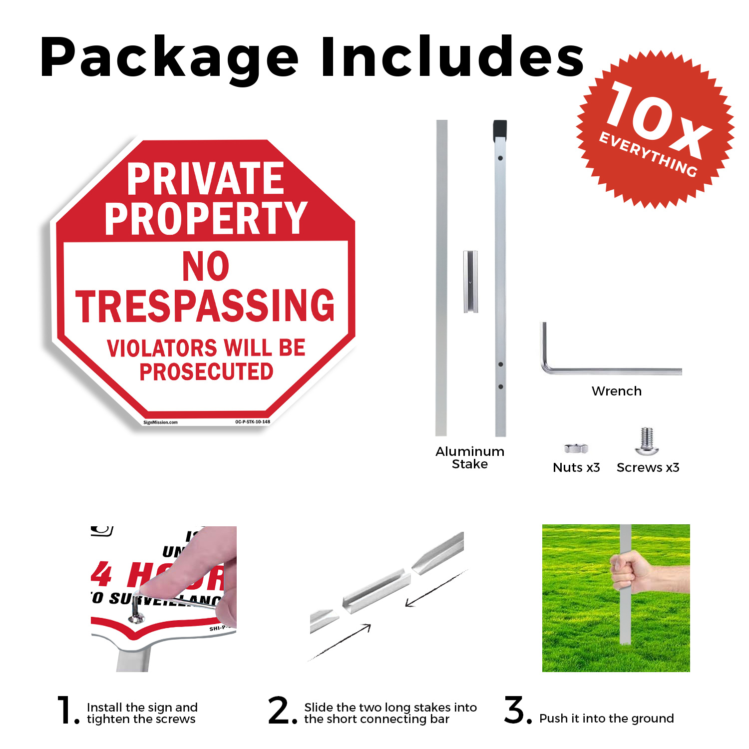 Private Property No Trespassing V Octagon Sign With Stake Weather Resistant - Picture 10 of 14