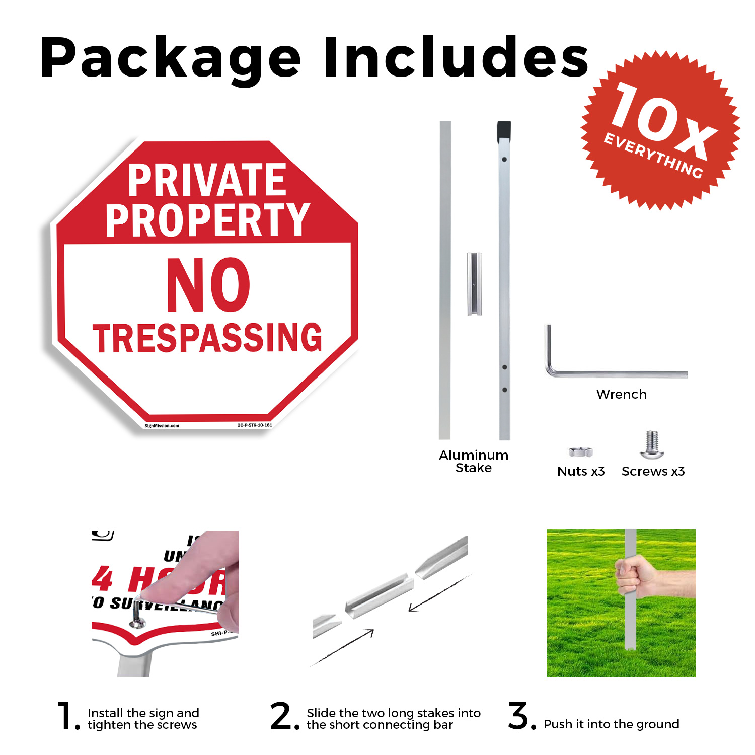 Private Property No Trespassing Octagon Sign With Stake Weather Resistant - Picture 10 of 14