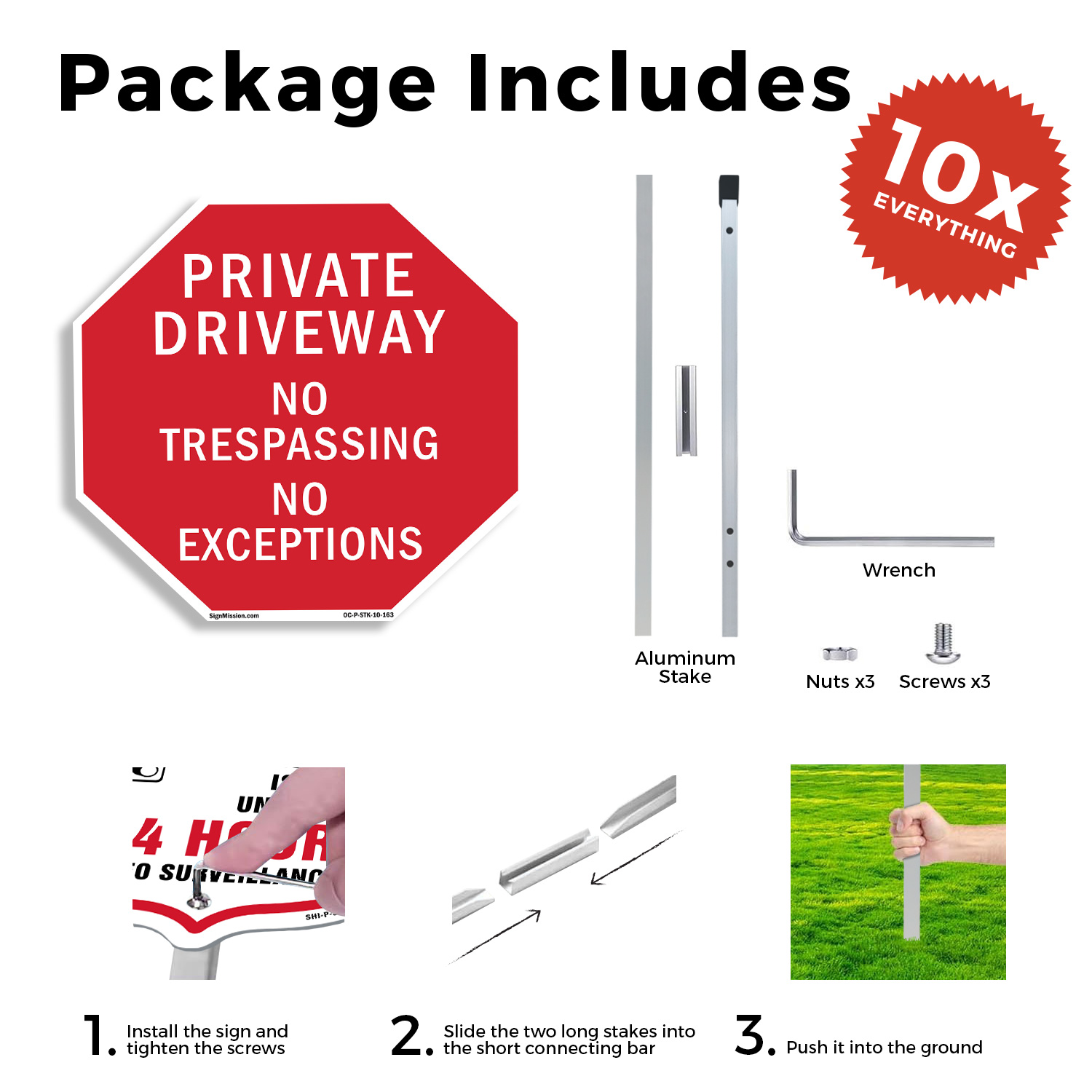 Private Driveway No Trespassing N Octagon Sign With Stake Weather Resistant - Picture 10 of 14