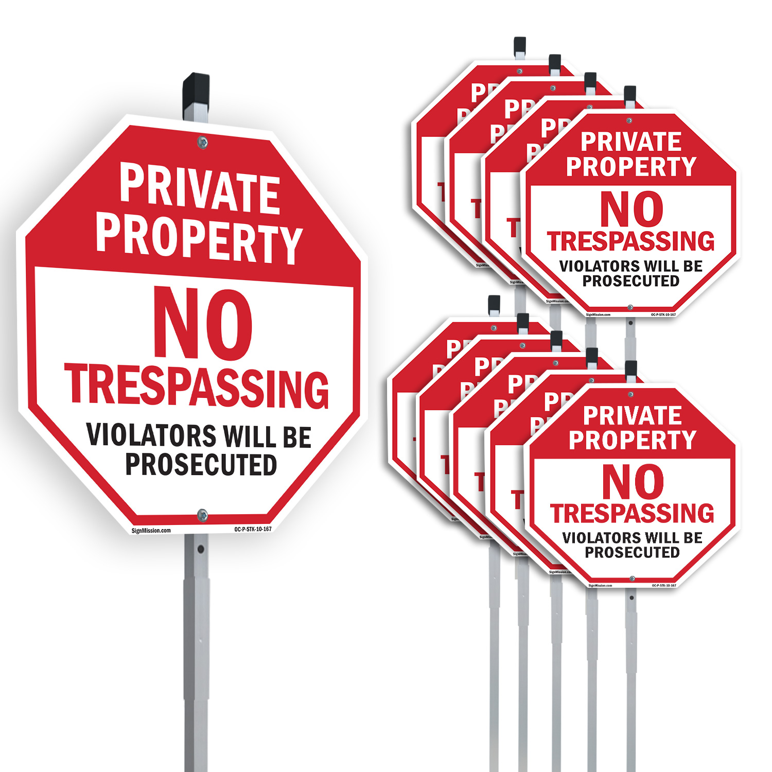 Private Property No Trespassing V Octagon Sign With Stake Weather Resistant - Picture 9 of 14