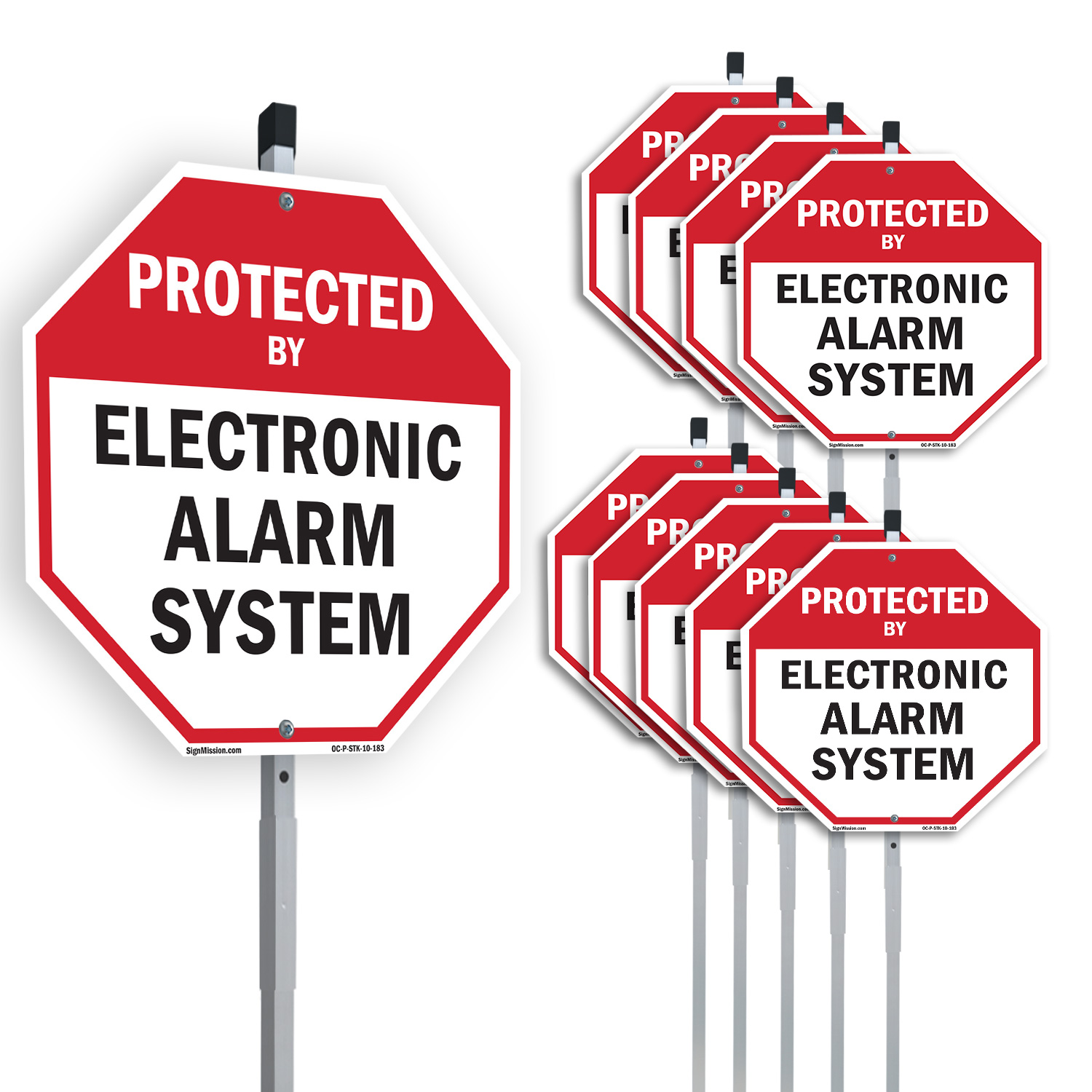 Protected By Electronic Alarm Sys Octagon Sign With Stake Weather Resistant - Picture 9 of 14