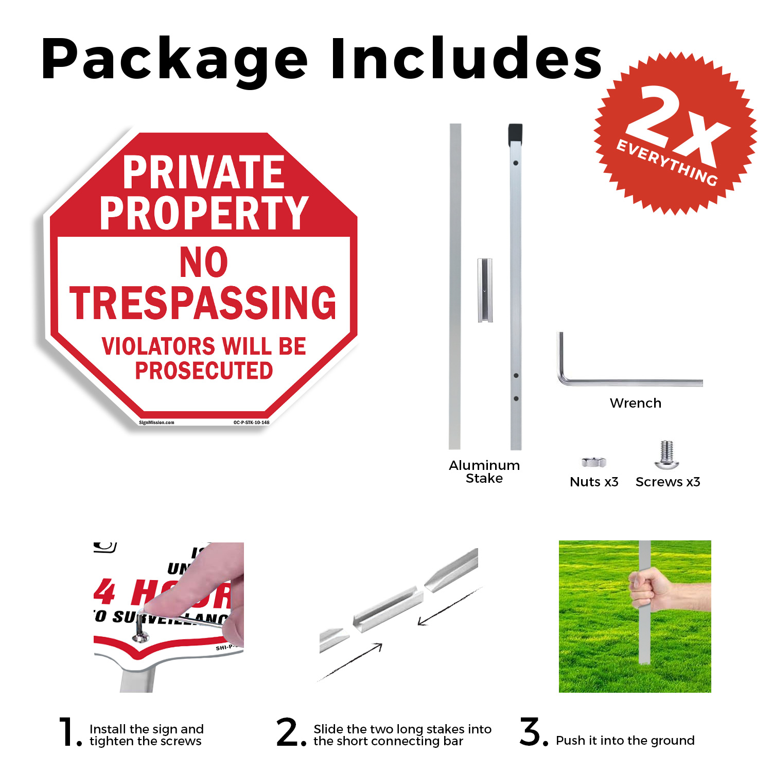 Private Property No Trespassing V Octagon Sign With Stake Weather Resistant - Picture 12 of 14