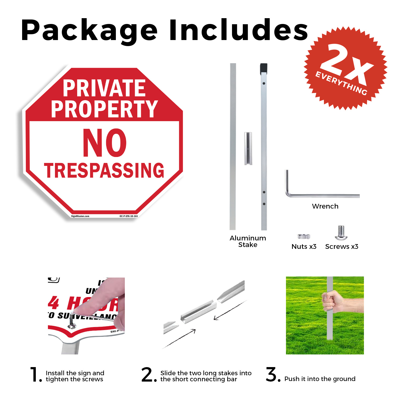 Private Property No Trespassing Octagon Sign With Stake Weather Resistant - Picture 12 of 14