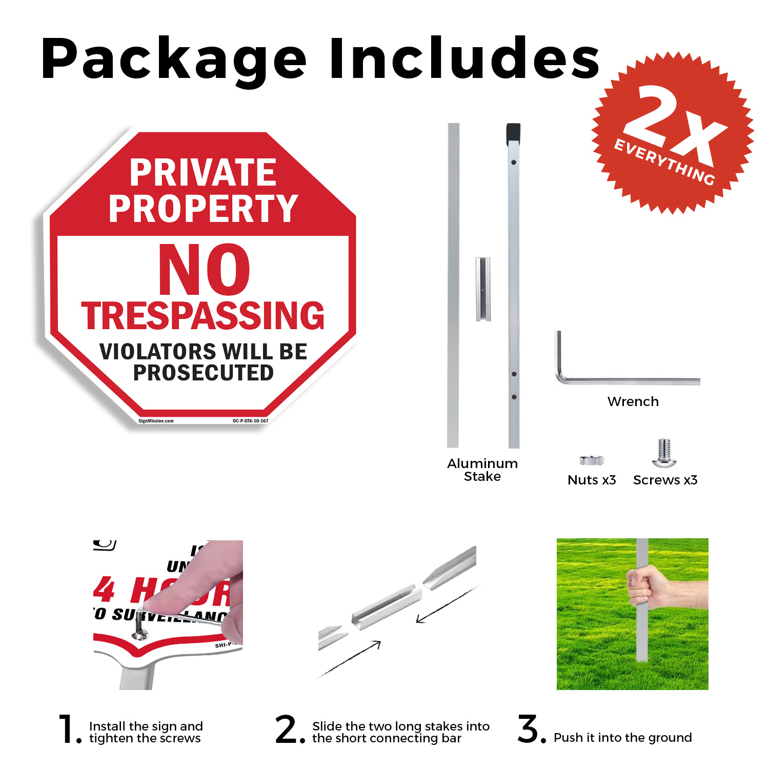 Private Property No Trespassing V Octagon Sign With Stake Weather Resistant - Picture 12 of 14