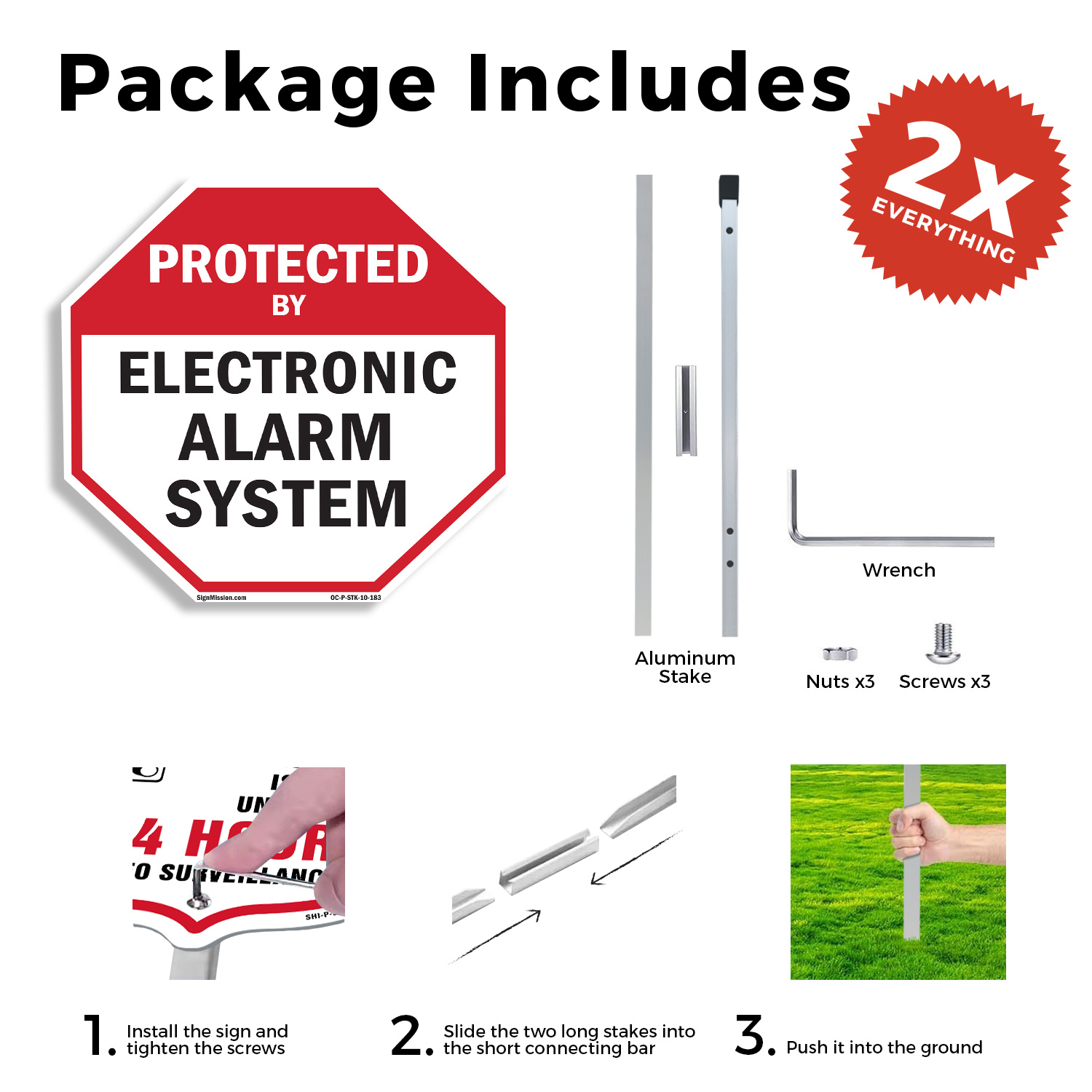 Protected By Electronic Alarm Sys Octagon Sign With Stake Weather Resistant - Picture 12 of 14