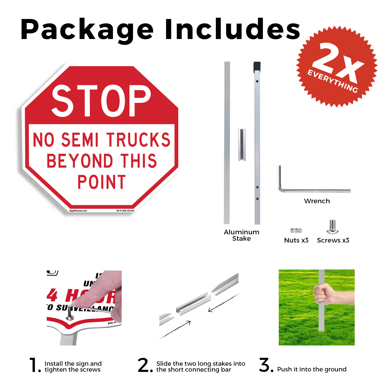 Stop No Semi Trucks Beyond This P Octagon Sign With Stake Weather Resistant - Picture 12 of 14