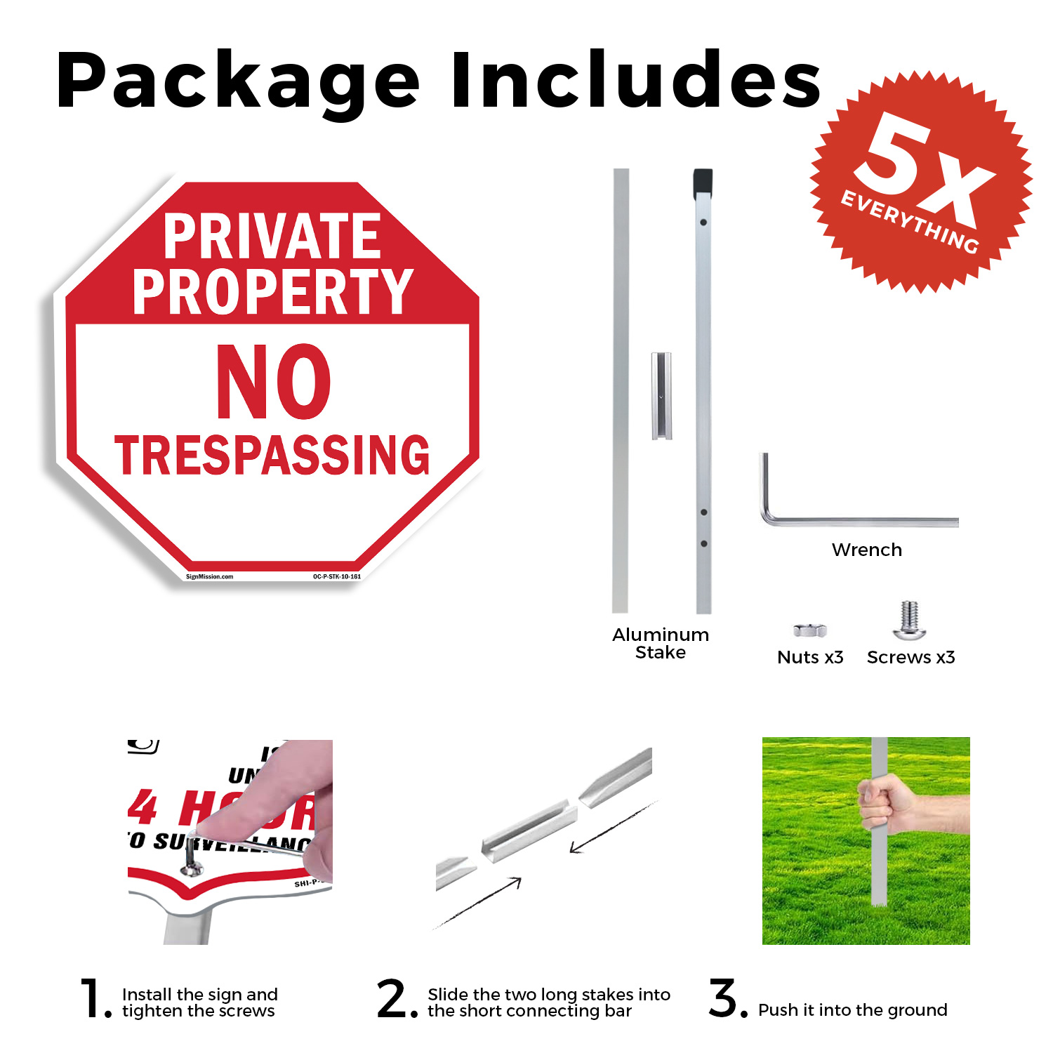 Private Property No Trespassing Octagon Sign With Stake Weather Resistant - Picture 14 of 14