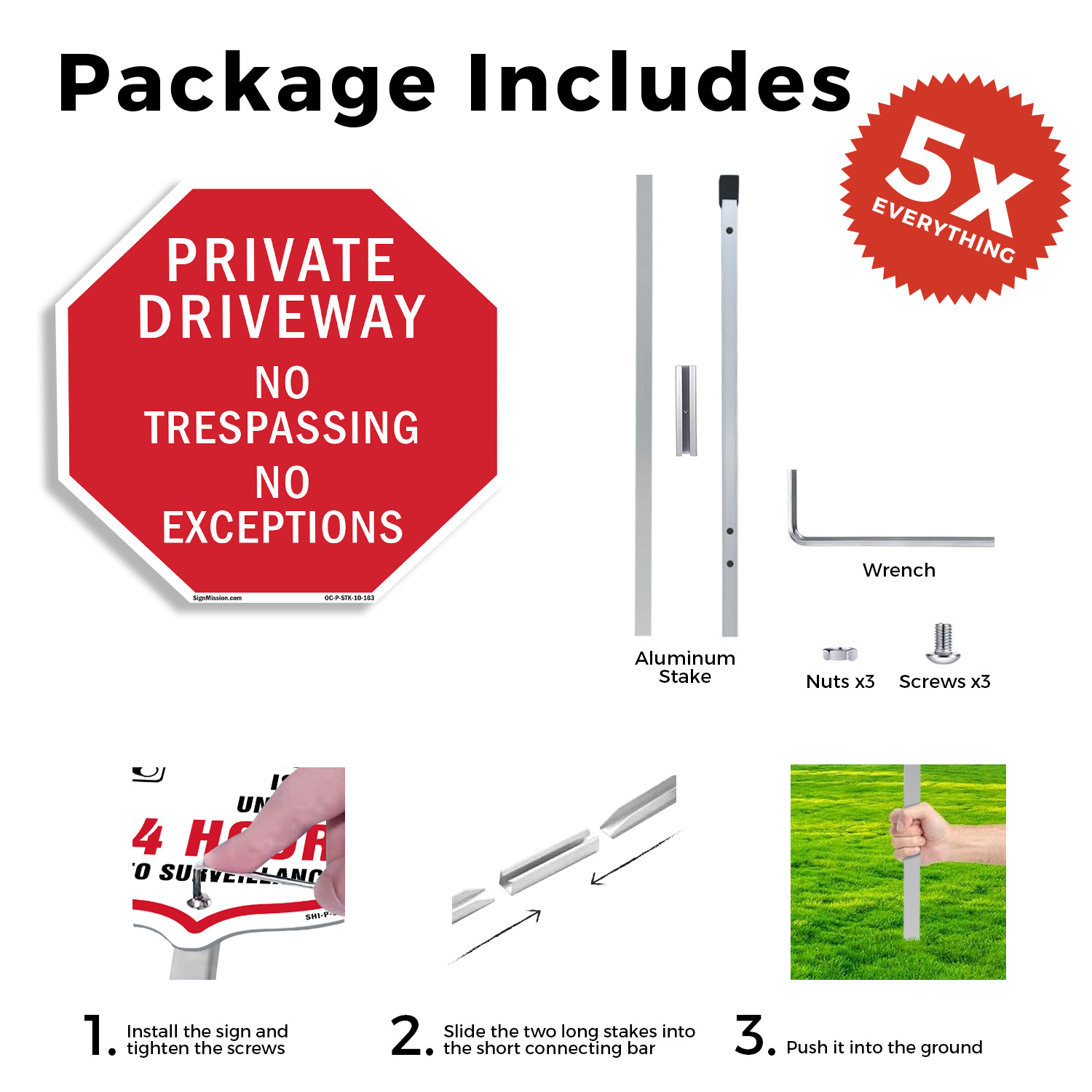 Private Driveway No Trespassing N Octagon Sign With Stake Weather Resistant - Picture 12 of 14