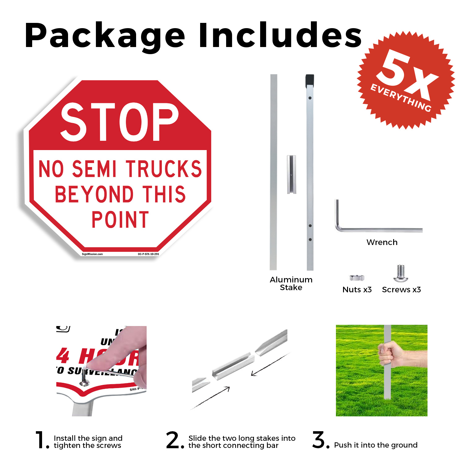 Stop No Semi Trucks Beyond This P Octagon Sign With Stake Weather Resistant - Picture 14 of 14