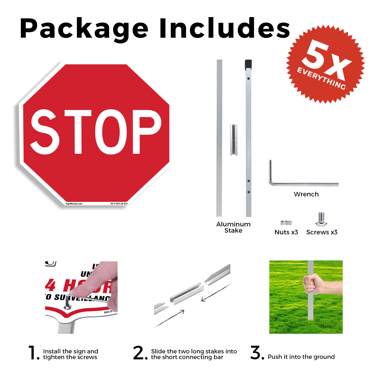 Stop Octagon Sign With Stake Weather Resistant UV Protected for