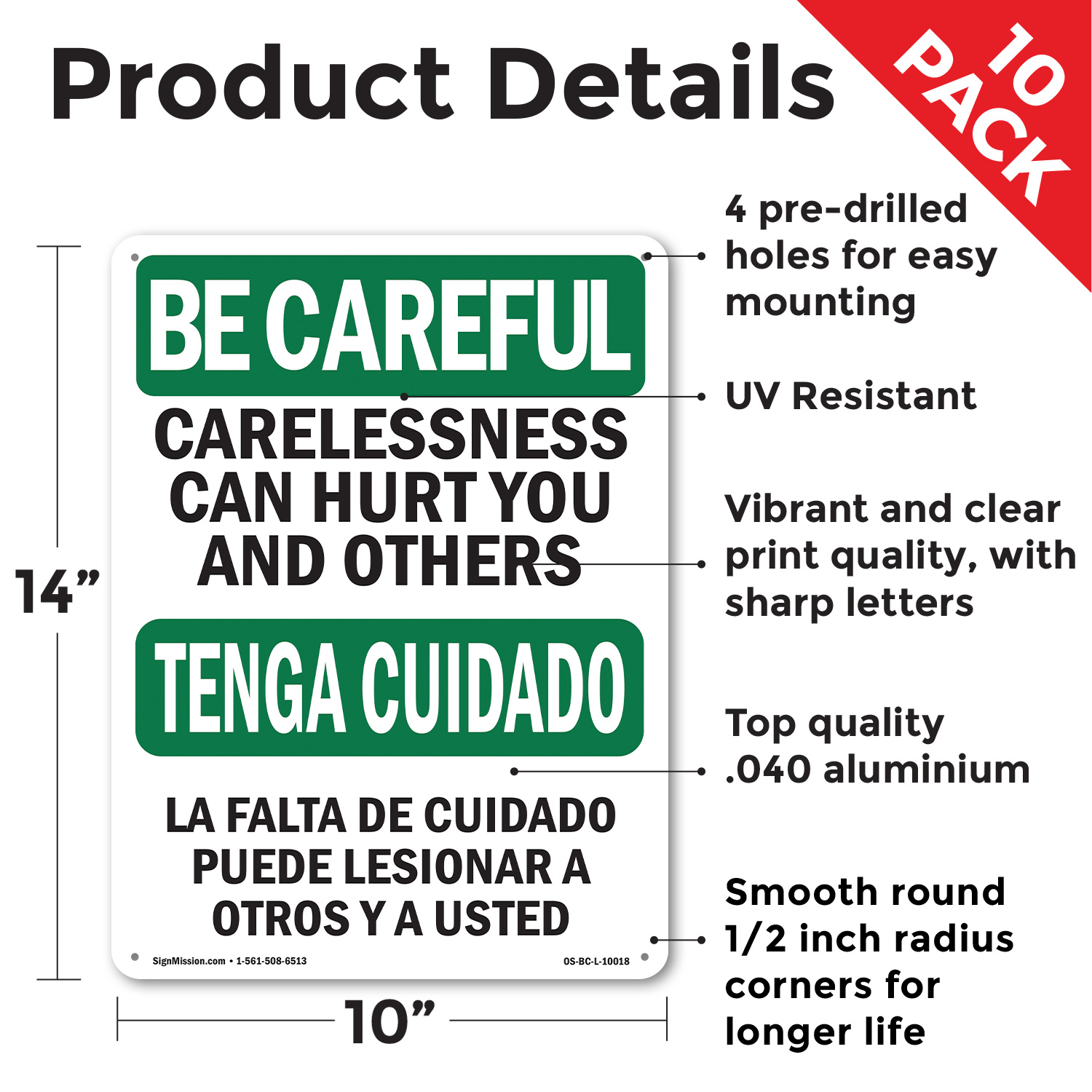 Carelessness Can Hurt Bilingual OSHA Be Careful Sign Or Decal - 5 or 10 Pack - Picture 16 of 75