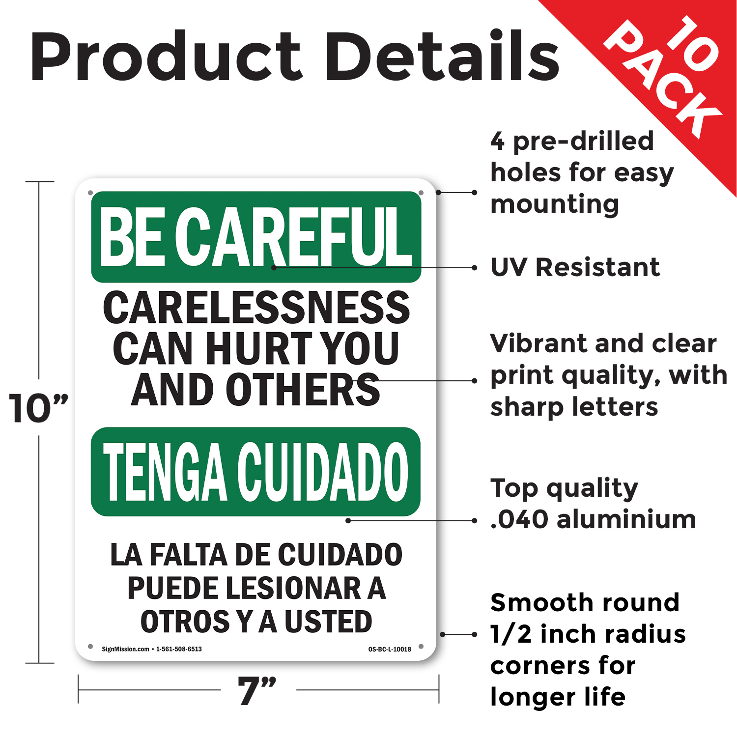 Carelessness Can Hurt Bilingual OSHA Be Careful Sign Or Decal - 5 or 10 Pack - Picture 8 of 75