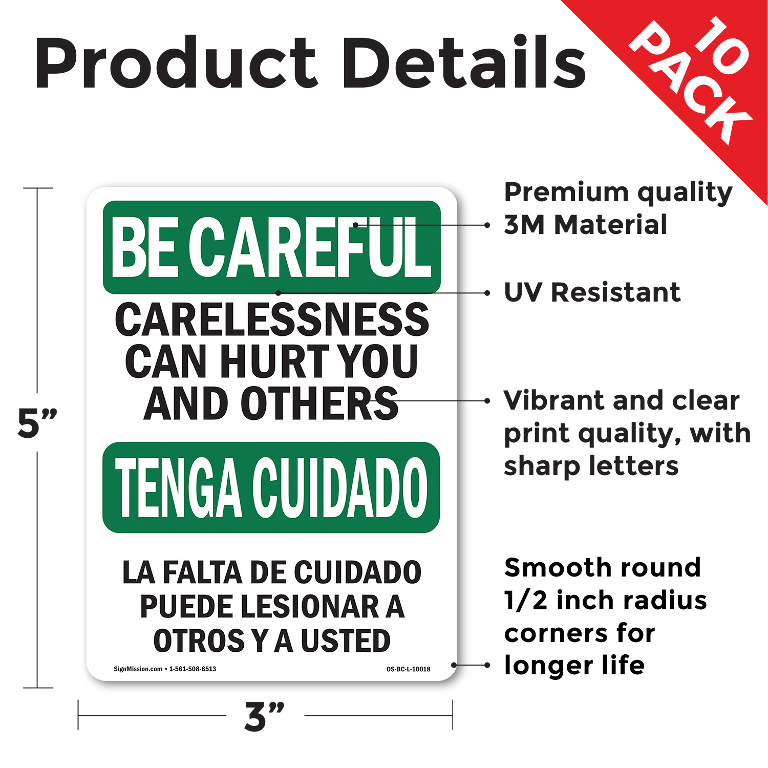 Carelessness Can Hurt Bilingual OSHA Be Careful Sign Or Decal - 5 or 10 Pack - Picture 39 of 75