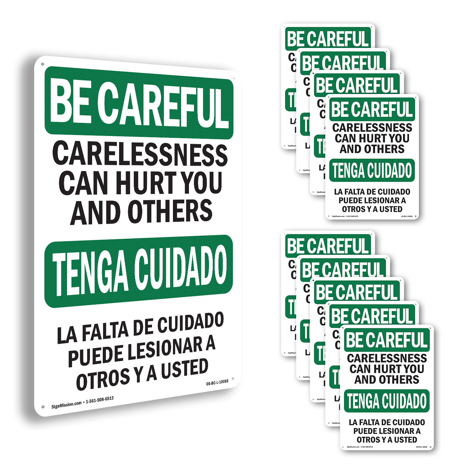 Carelessness Can Hurt Bilingual OSHA Be Careful Sign Or Decal - 5 or 10 Pack - Picture 7 of 75