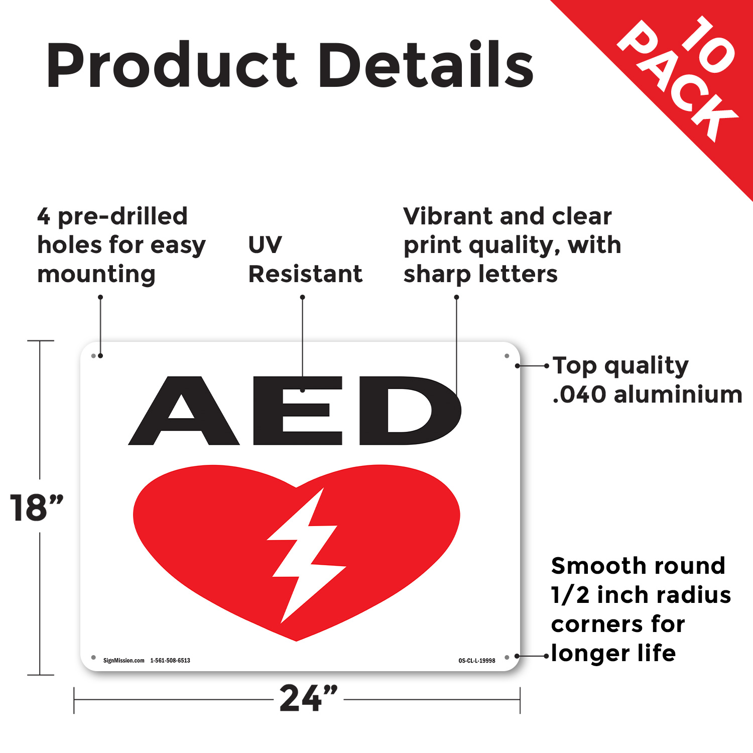 AED (with graphic) OSHA Sign Metal, Plastic, Or Decal - 5 or 10 Pack - Picture 16 of 52