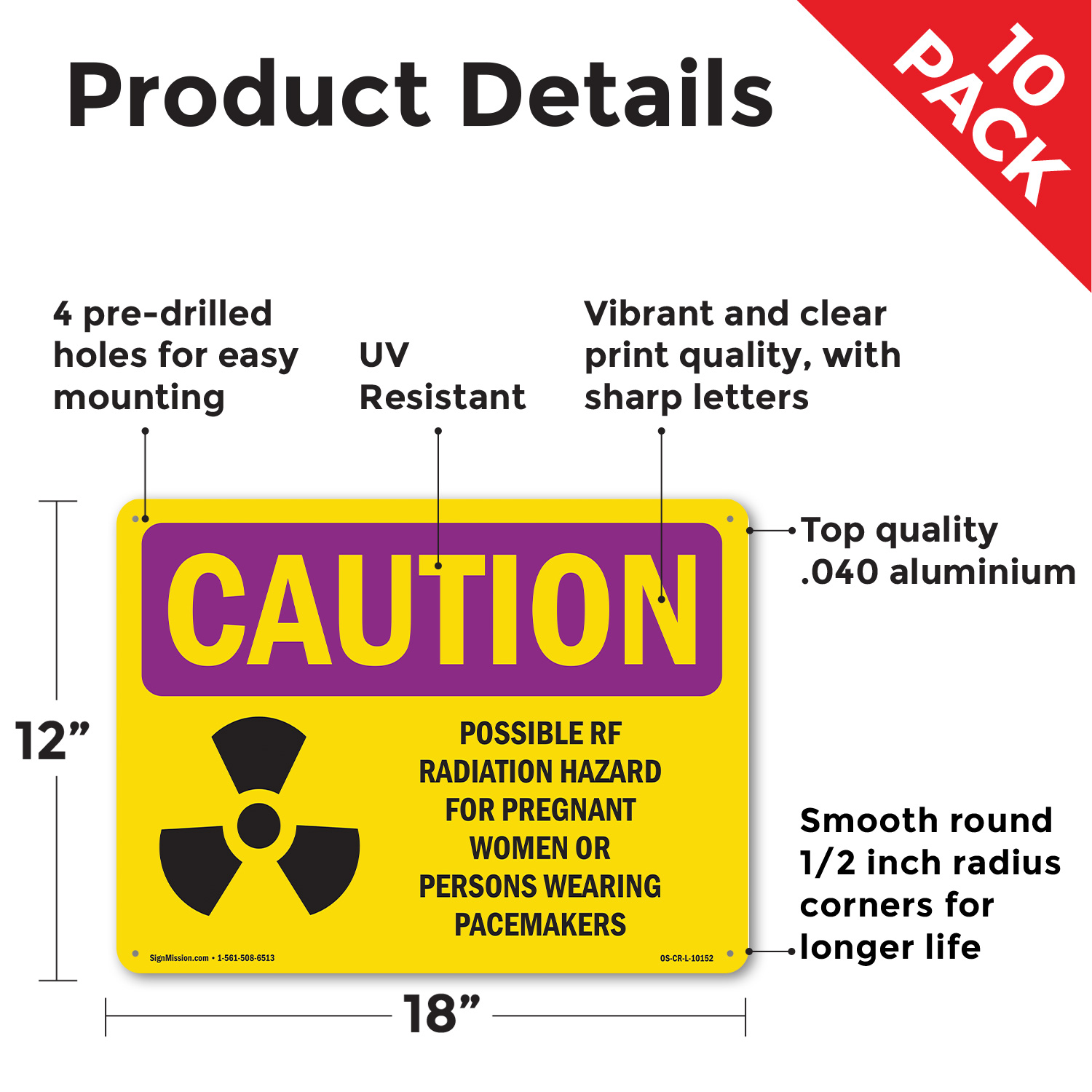 Possible RF Radiation Hazard With Symbol OSHA Caution Radiation Sign 5/10 Pack - Picture 10 of 47