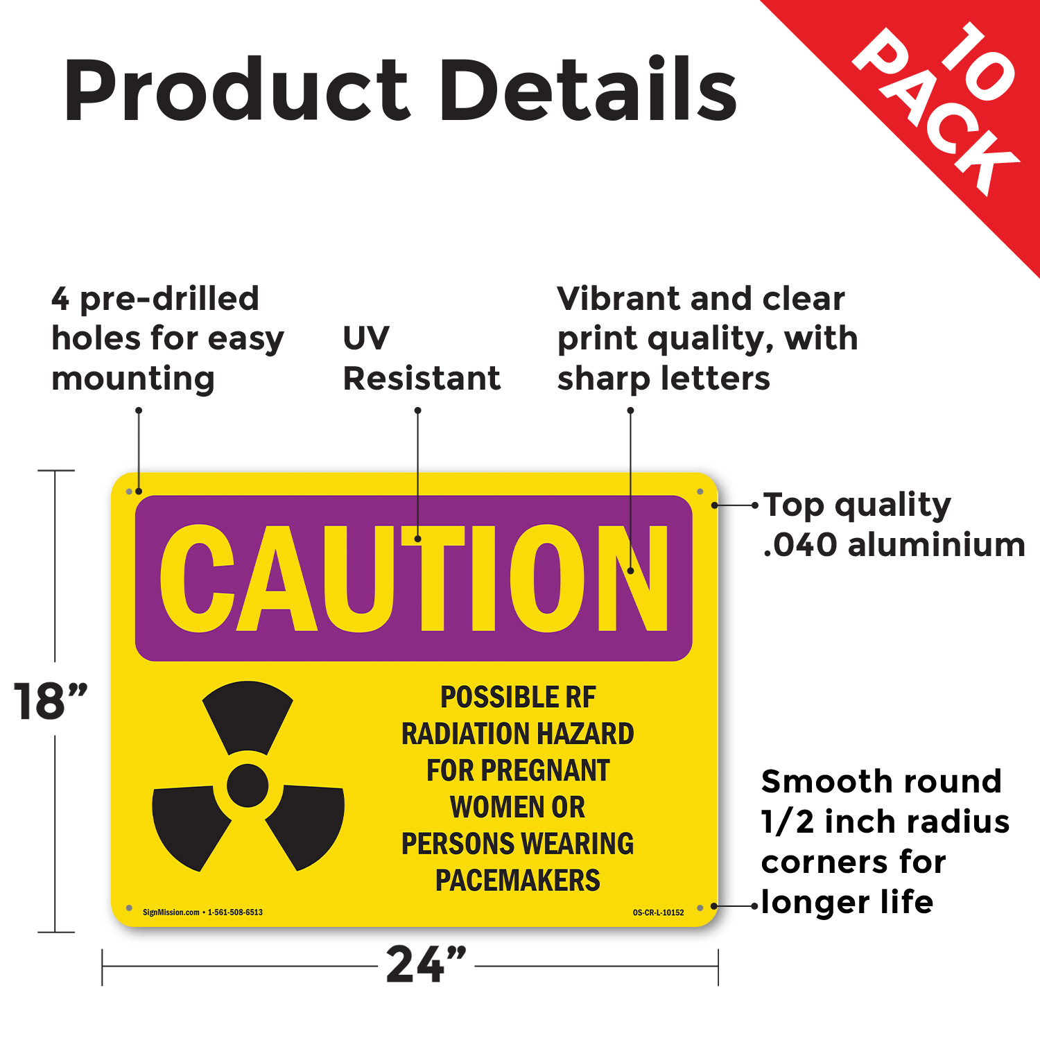 Possible RF Radiation Hazard With Symbol OSHA Caution Radiation Sign 5/10 Pack - Picture 11 of 47