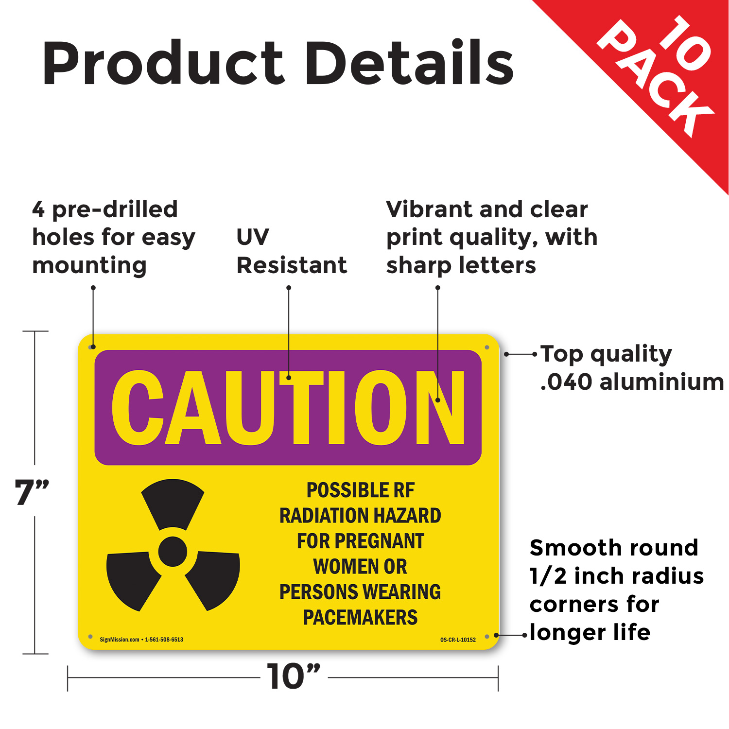 Possible RF Radiation Hazard With Symbol OSHA Caution Radiation Sign 5/10 Pack - Picture 9 of 47