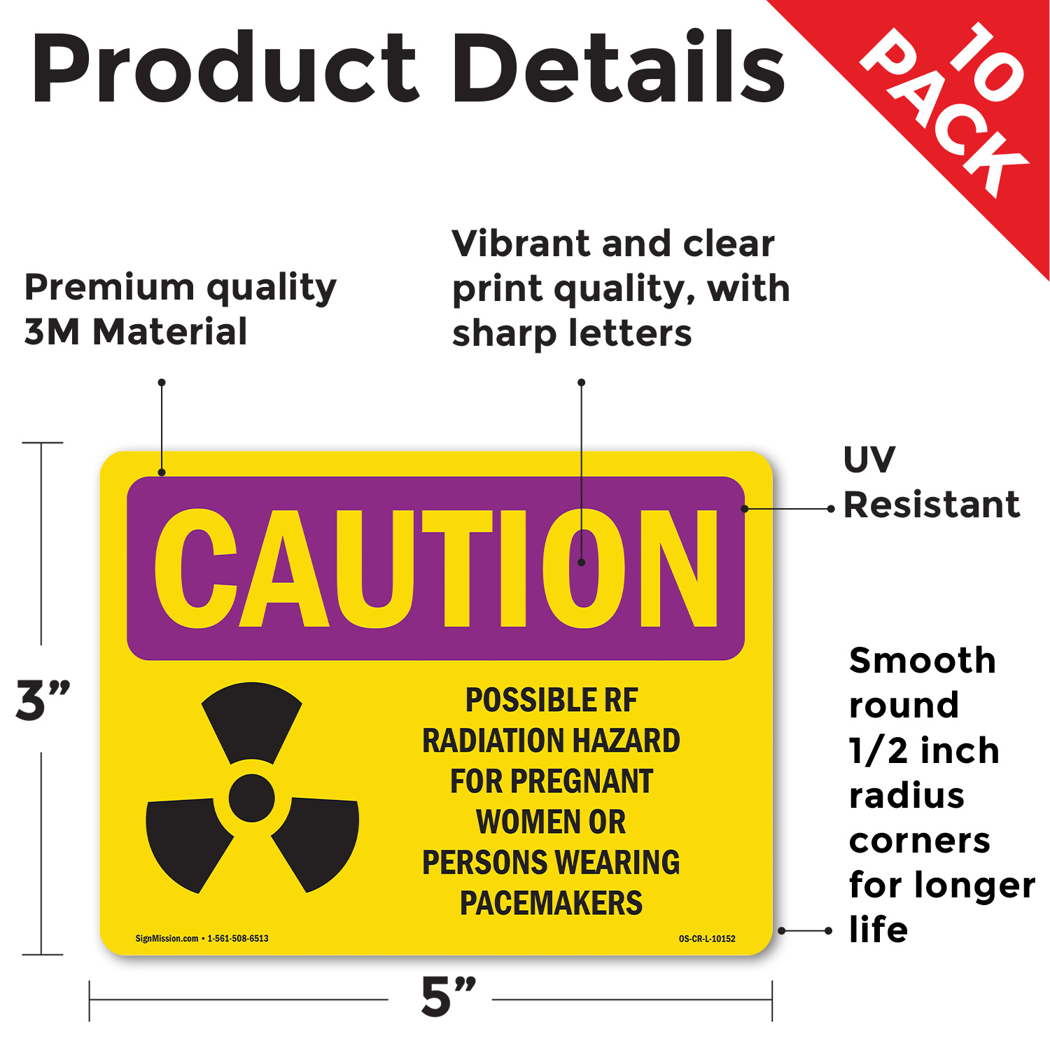 Possible RF Radiation Hazard With Symbol OSHA Caution Radiation Sign 5/10 Pack - Picture 13 of 47