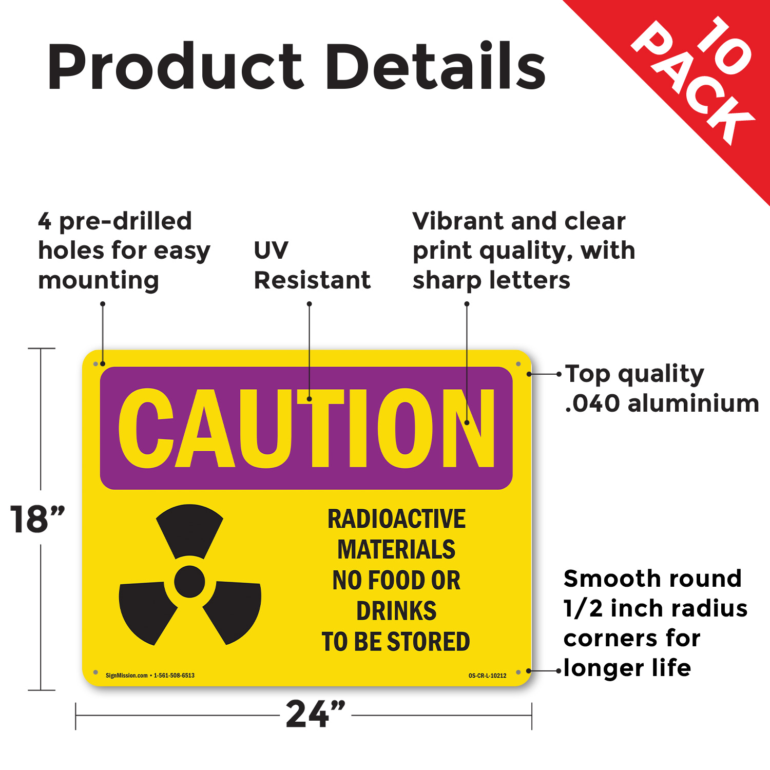 Radioactive Materials No Food With Symbol OSHA Caution Radiation Sign 5/10 Pack - Picture 11 of 43