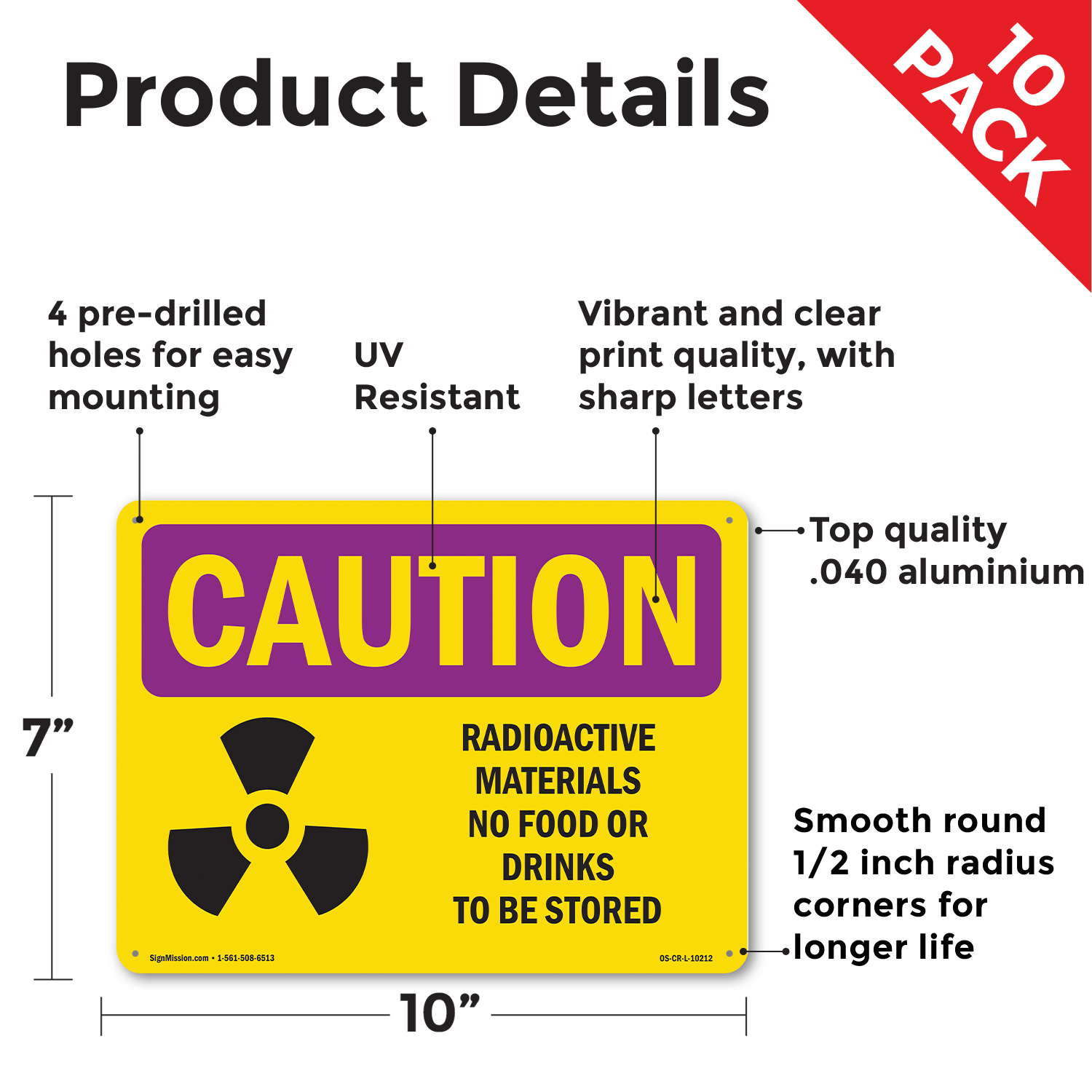 Radioactive Materials No Food With Symbol OSHA Caution Radiation Sign 5/10 Pack - Picture 9 of 43