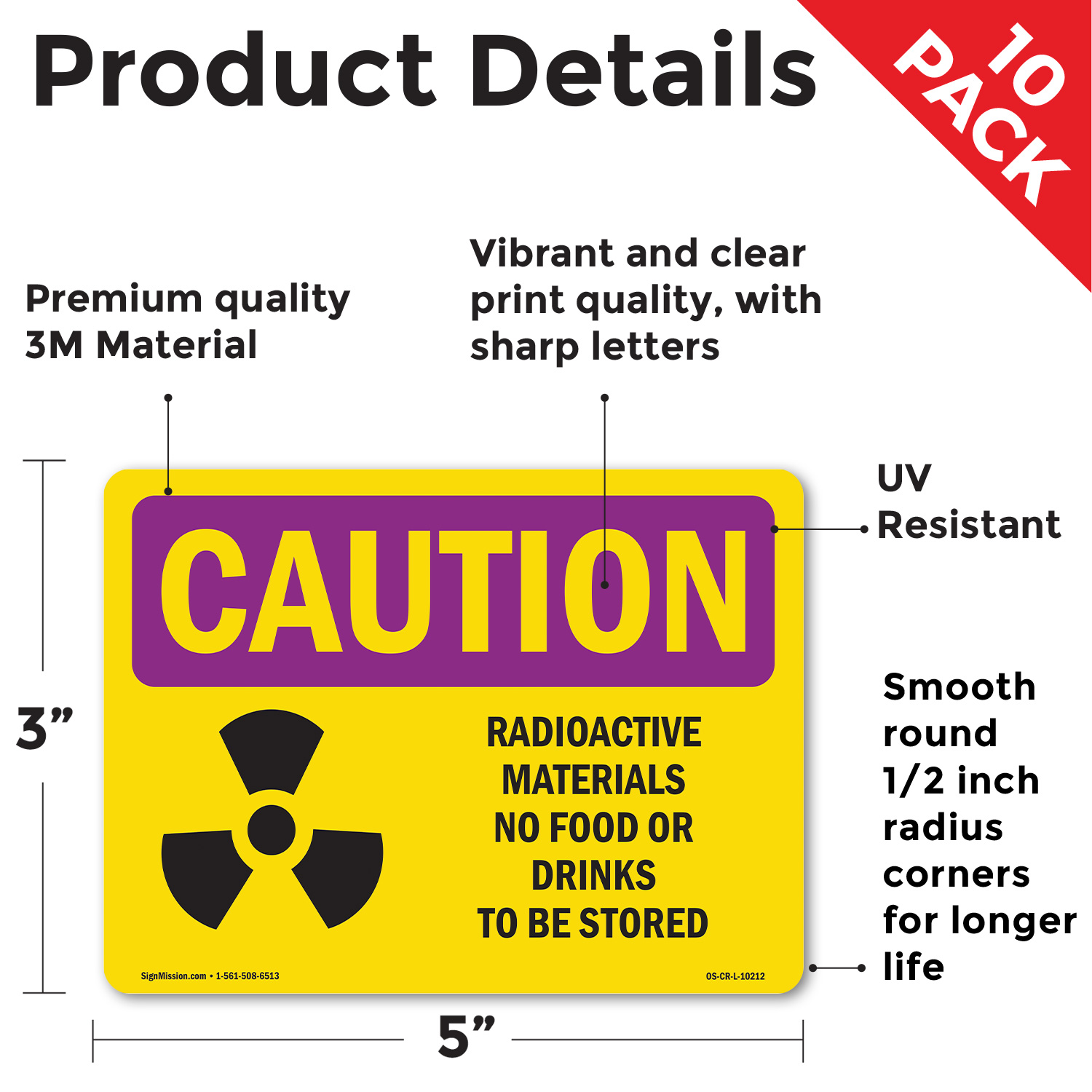 Radioactive Materials No Food With Symbol OSHA Caution Radiation Sign 5/10 Pack - Picture 13 of 43