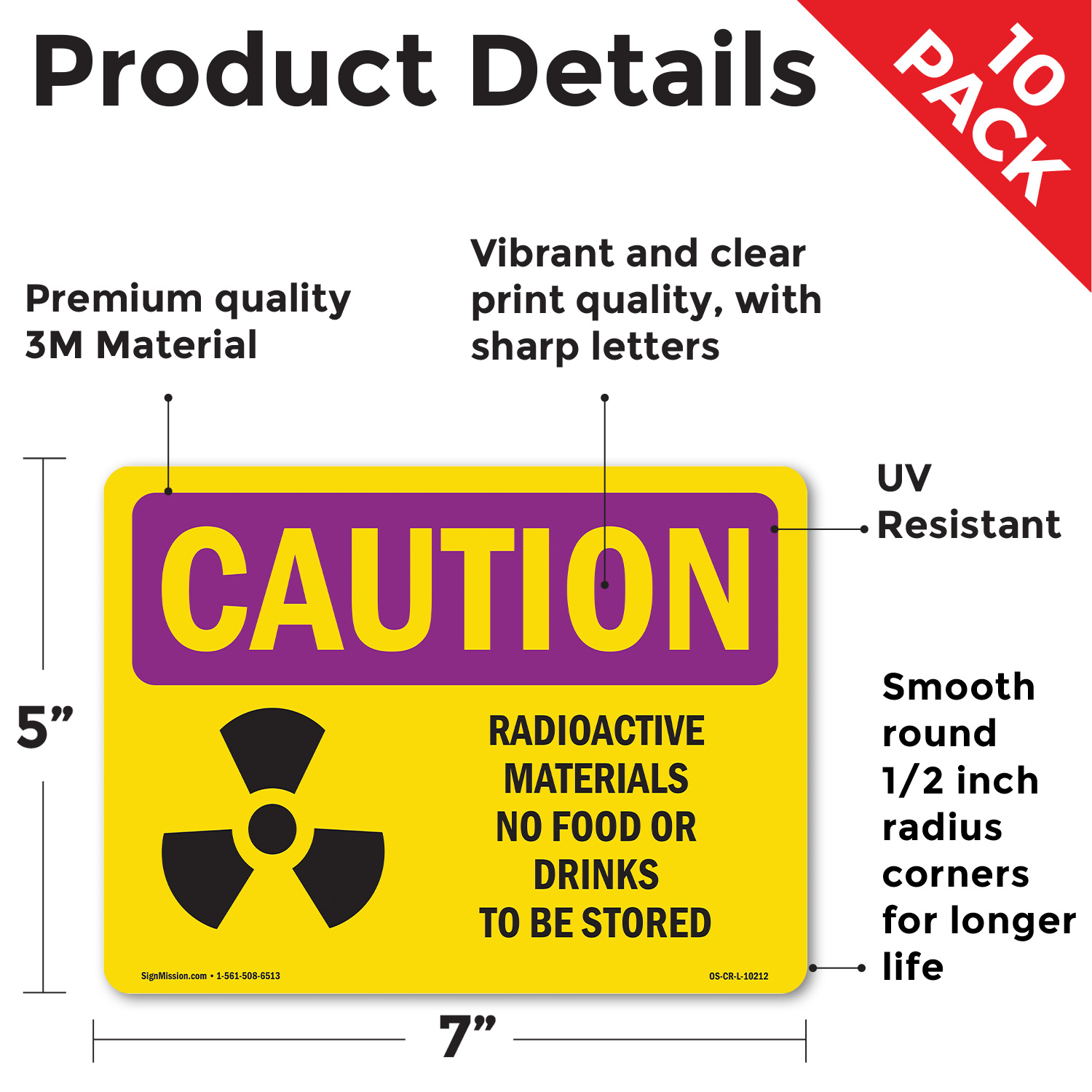 Radioactive Materials No Food With Symbol OSHA Caution Radiation Sign 5/10 Pack - Picture 19 of 43
