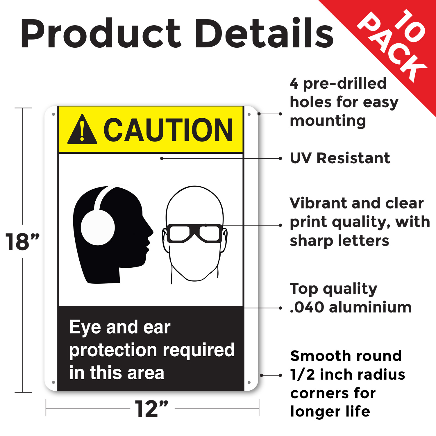 Eye And Ear Protection ANSI Caution Sign Metal, Plastic, Or Decal - 5 or 10 Pack - Picture 10 of 43