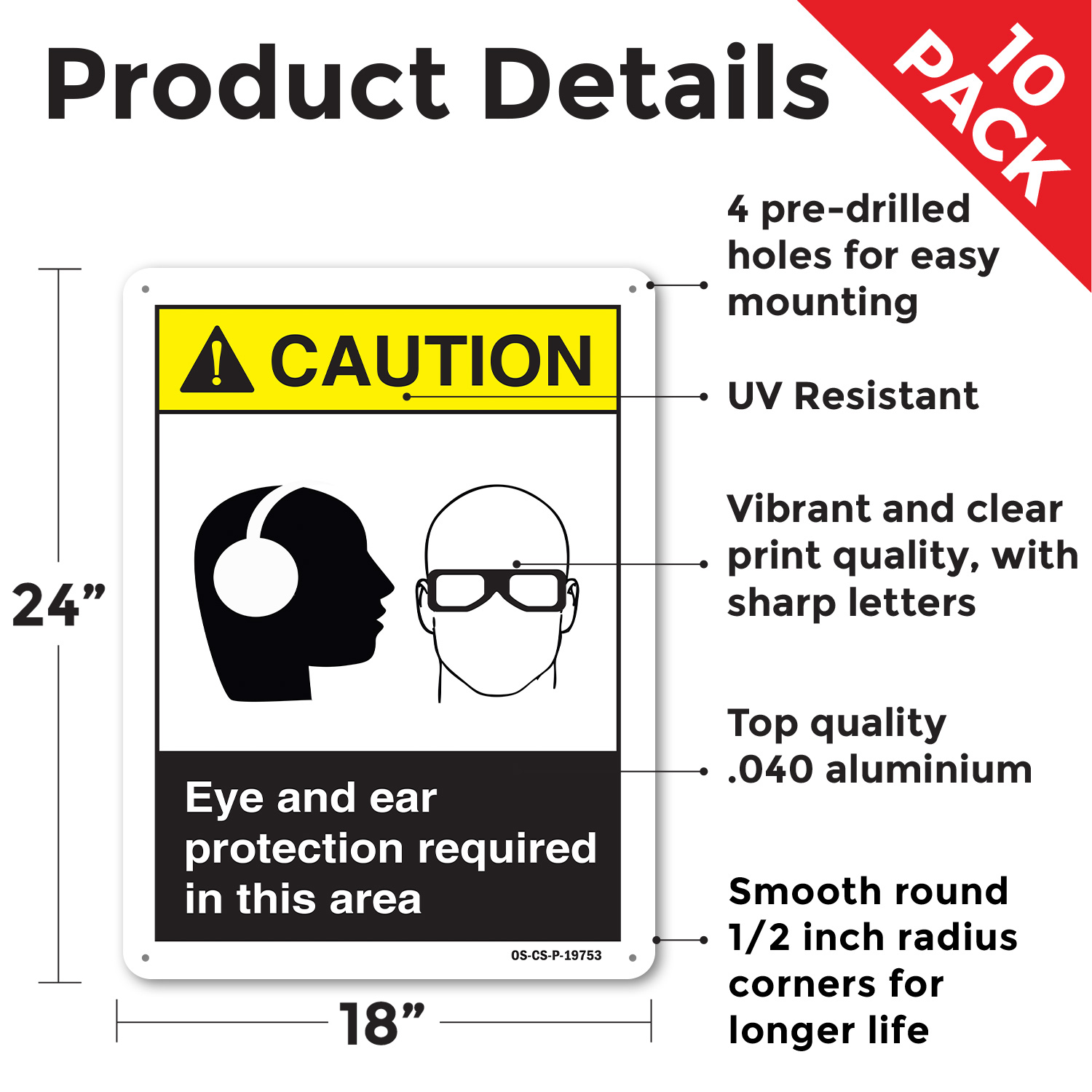 Eye And Ear Protection ANSI Caution Sign Metal, Plastic, Or Decal - 5 or 10 Pack - Picture 11 of 43