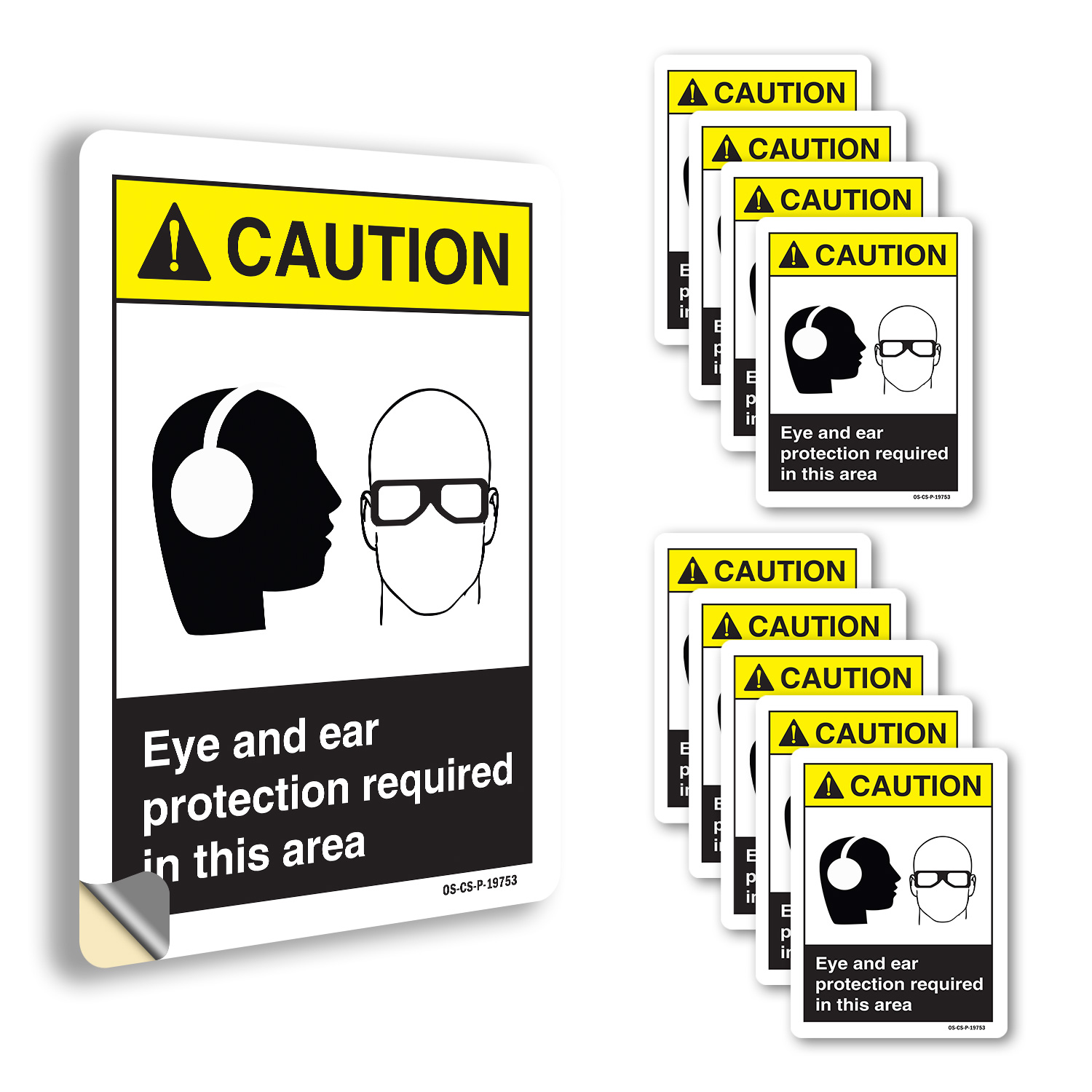 Eye And Ear Protection ANSI Caution Sign Metal, Plastic, Or Decal - 5 or 10 Pack - Picture 12 of 43