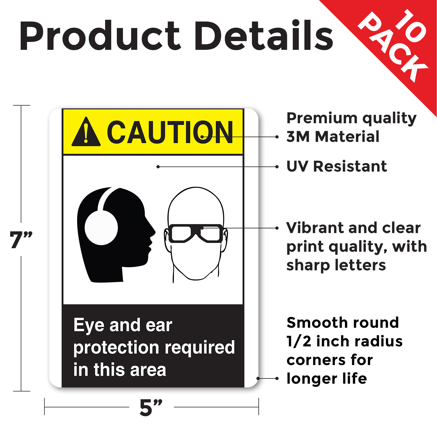 Eye And Ear Protection ANSI Caution Sign Metal, Plastic, Or Decal - 5 or 10 Pack - Picture 19 of 43