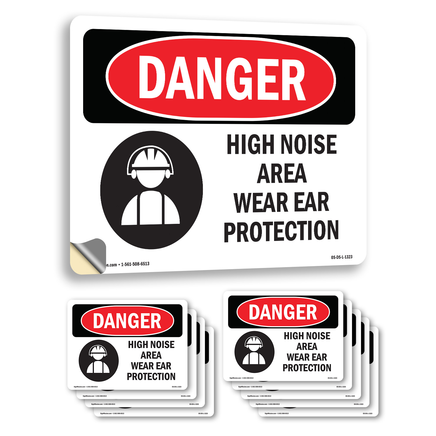 High Noise Area Wear Ear Protection OSHA Danger Sign Or Decal - 5 or 10 Pack - Picture 10 of 48