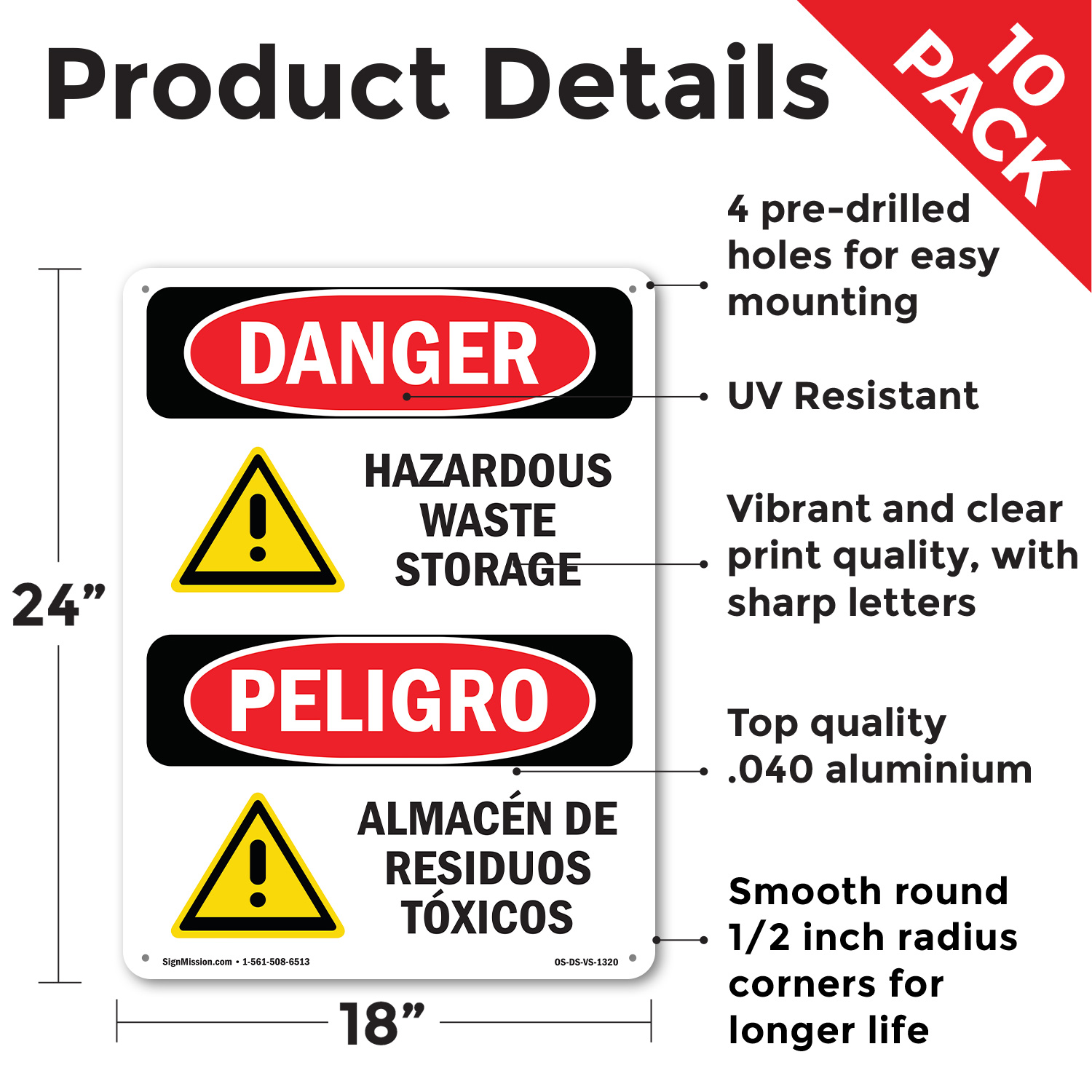Hazardous Waste Storage Bilingual OSHA Danger Sign Metal, Decal - 5 or 10 Pack - Picture 11 of 43